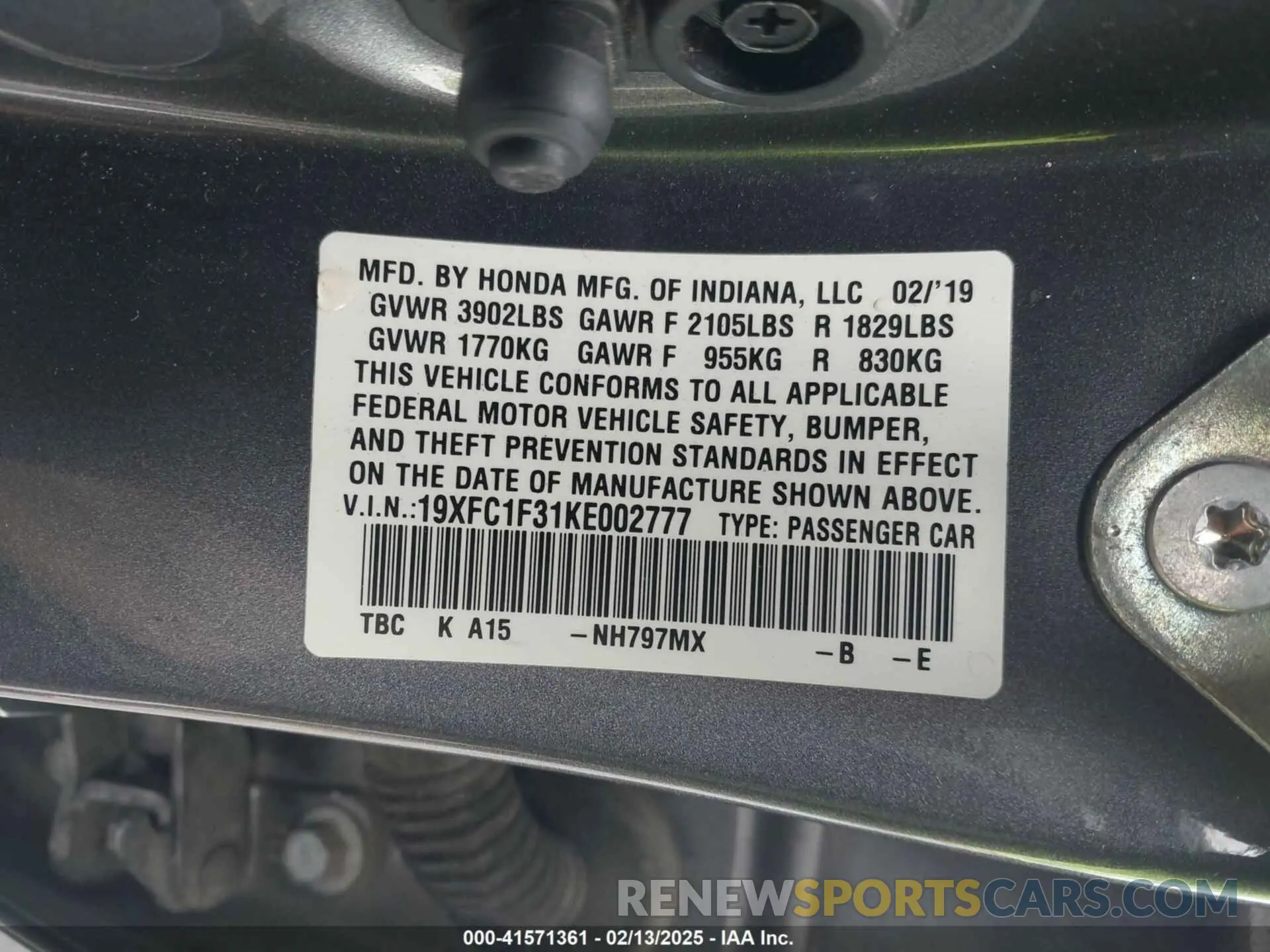 9 fotografías del automóvil dañado 19XFC1F31KE002777 HONDA CIVIC 2019