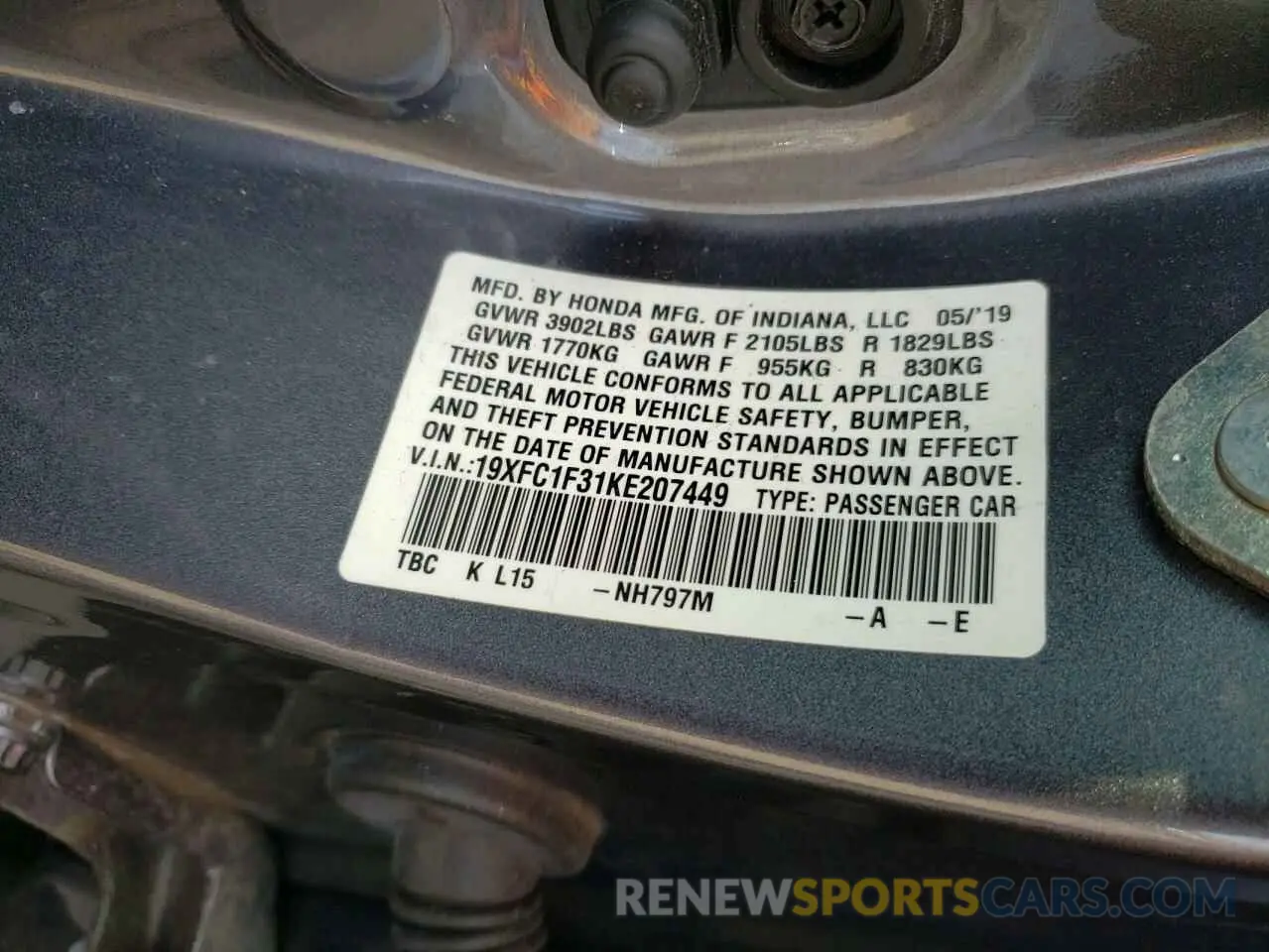 15 fotografías del automóvil dañado 19XFC1F31KE207449 HONDA CIVIC 2019
