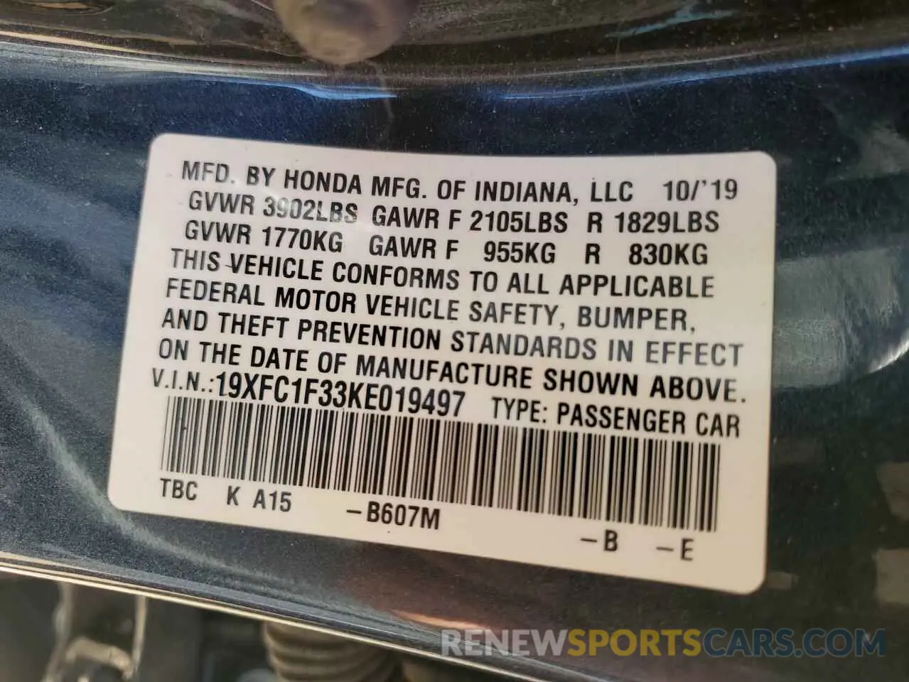 12 fotografías del automóvil dañado 19XFC1F33KE019497 HONDA CIVIC 2019