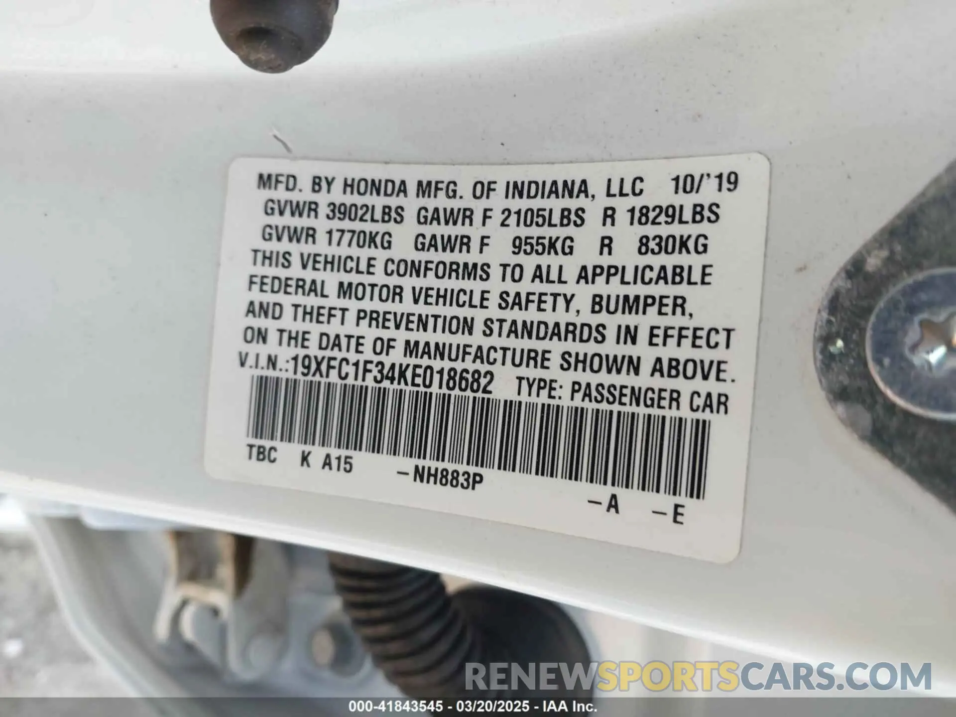 9 fotografías del automóvil dañado 19XFC1F34KE018682 HONDA CIVIC 2019