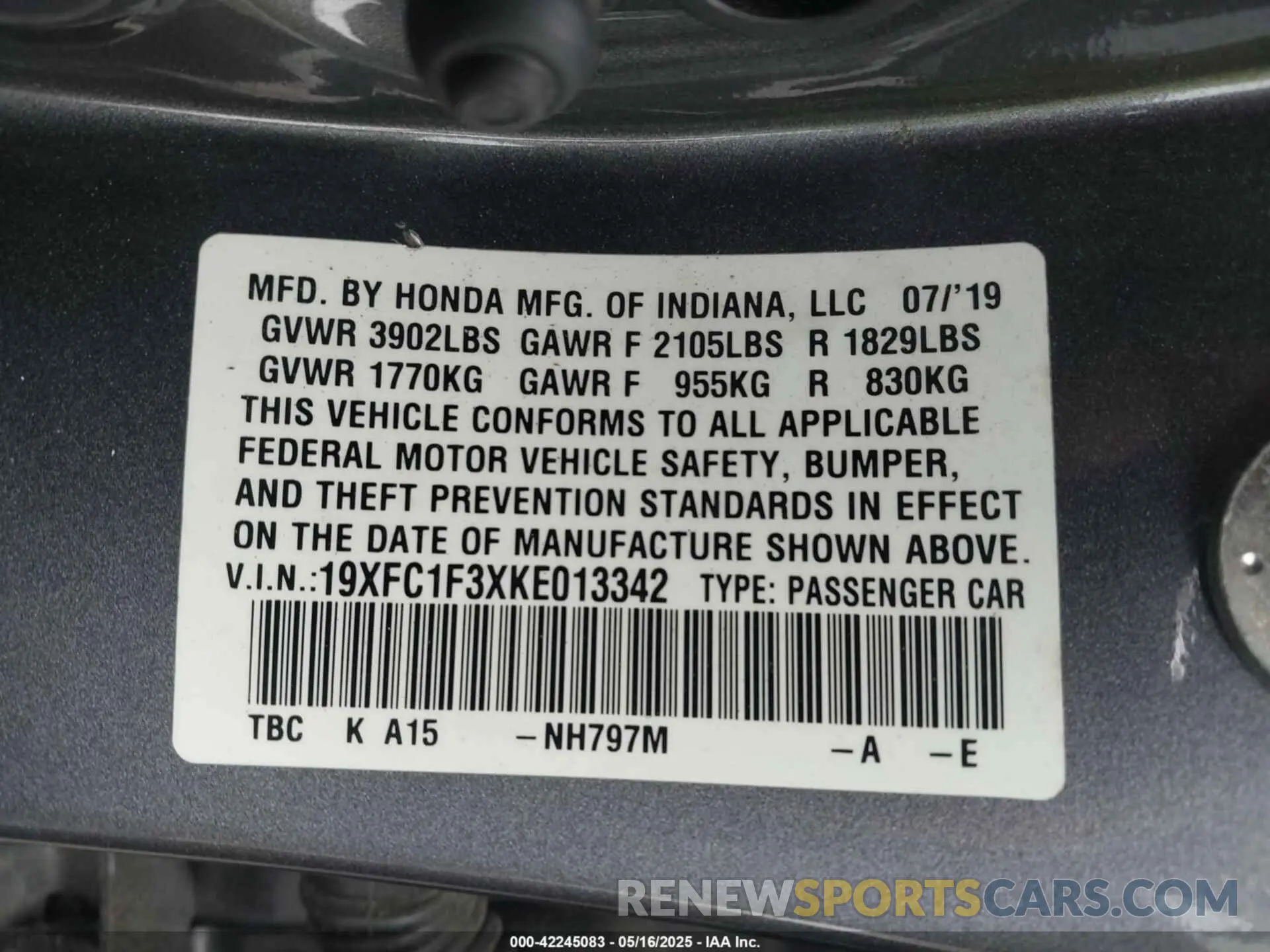 9 fotografías del automóvil dañado 19XFC1F3XKE013342 HONDA CIVIC 2019