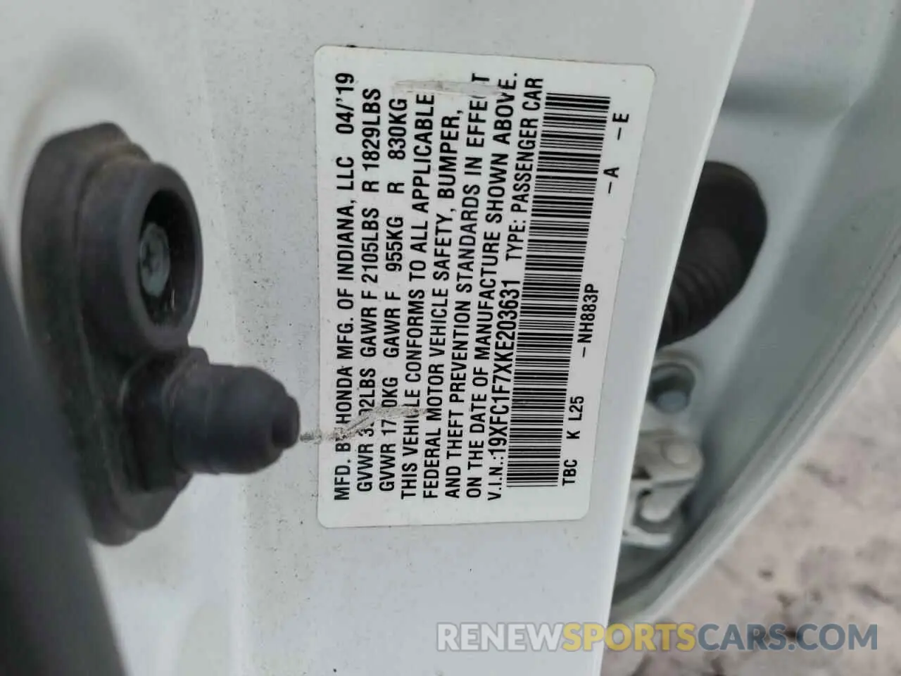 12 fotografías del automóvil dañado 19XFC1F7XKE203631 HONDA CIVIC 2019