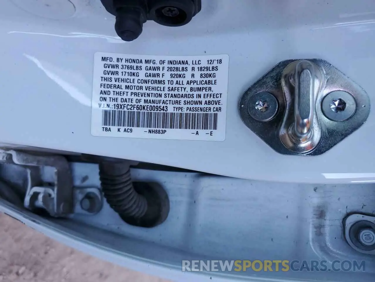 12 fotografías del automóvil dañado 19XFC2F60KE009543 HONDA CIVIC 2019