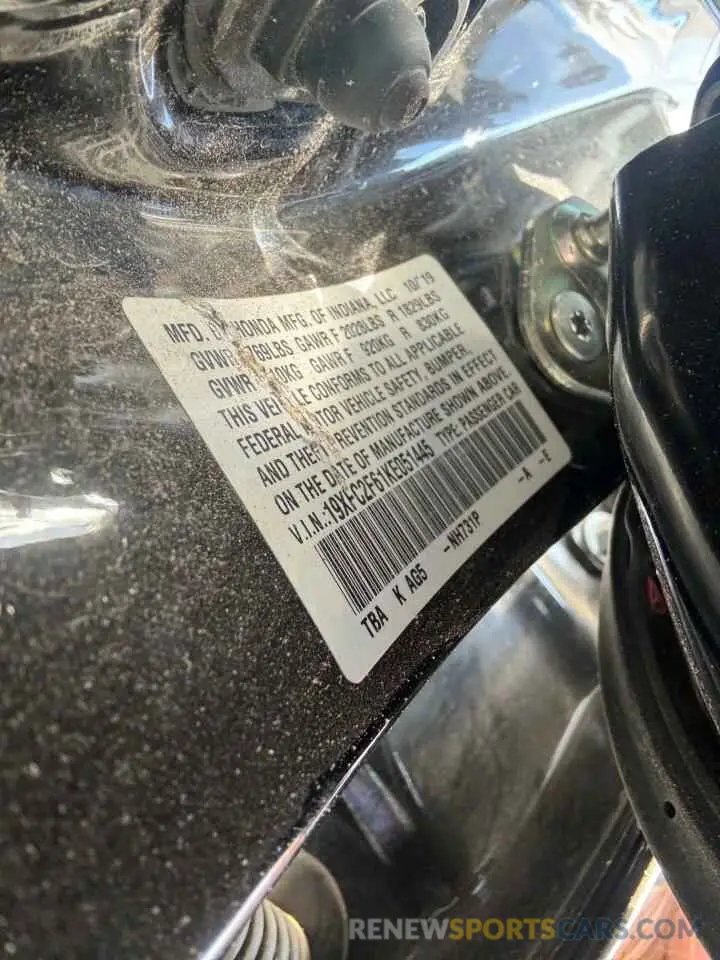 13 fotografías del automóvil dañado 19XFC2F61KE051445 HONDA CIVIC 2019