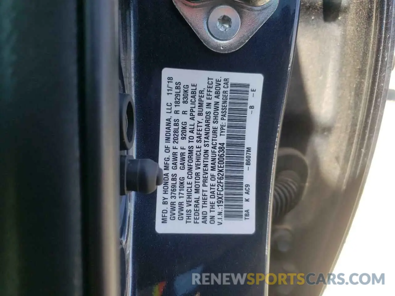 12 fotografías del automóvil dañado 19XFC2F62KE006384 HONDA CIVIC 2019