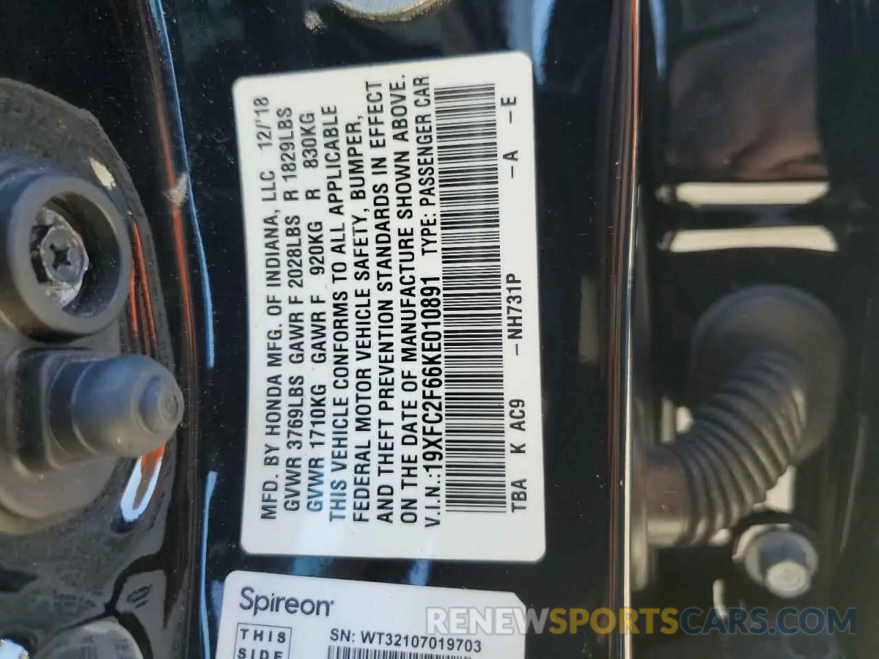 13 fotografías del automóvil dañado 19XFC2F66KE010891 HONDA CIVIC 2019