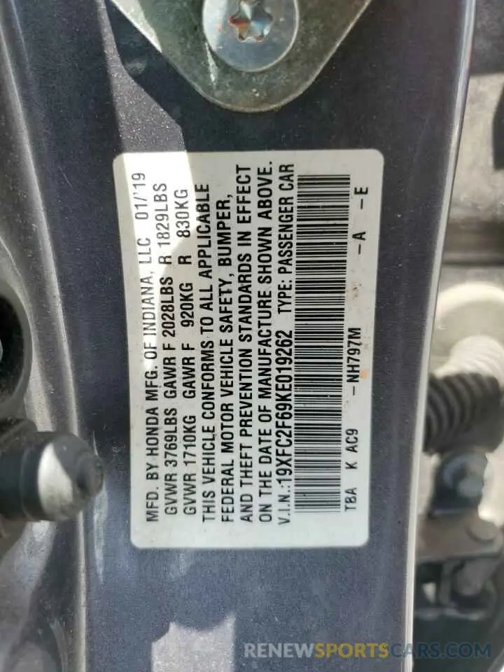 13 fotografías del automóvil dañado 19XFC2F69KE019262 HONDA CIVIC 2019