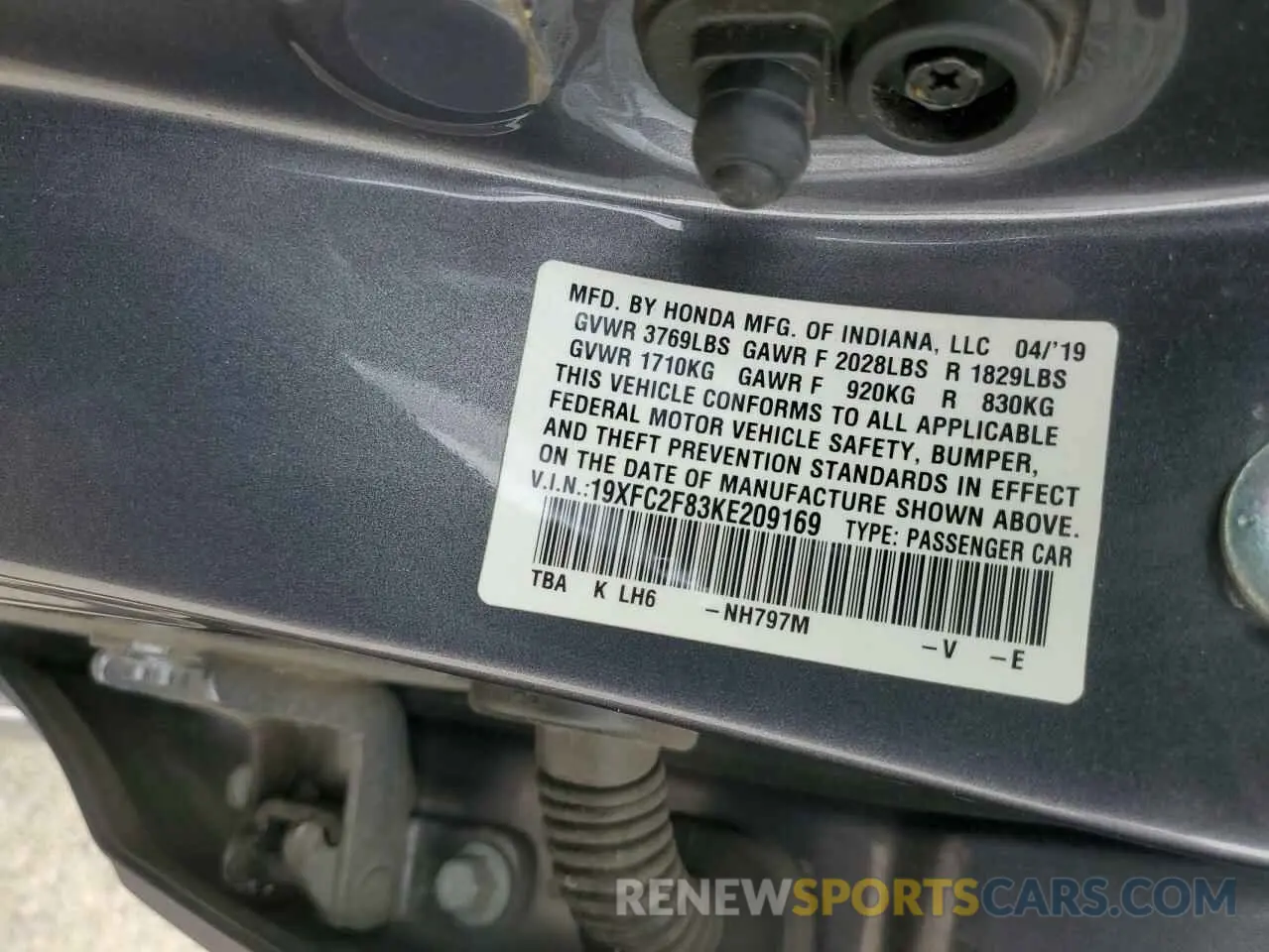 14 fotografías del automóvil dañado 19XFC2F83KE209169 HONDA CIVIC 2019