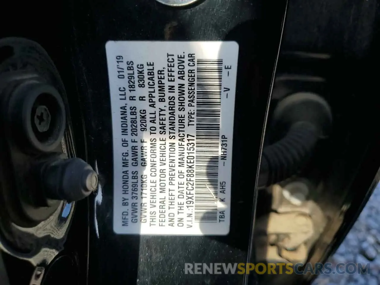 12 fotografías del automóvil dañado 19XFC2F88KE015317 HONDA CIVIC 2019