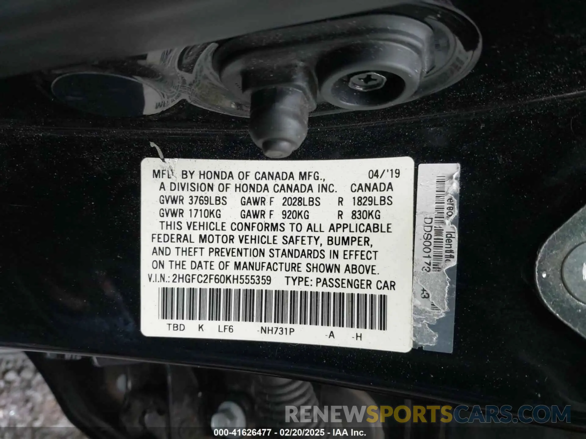 9 fotografías del automóvil dañado 2HGFC2F60KH555359 HONDA CIVIC 2019
