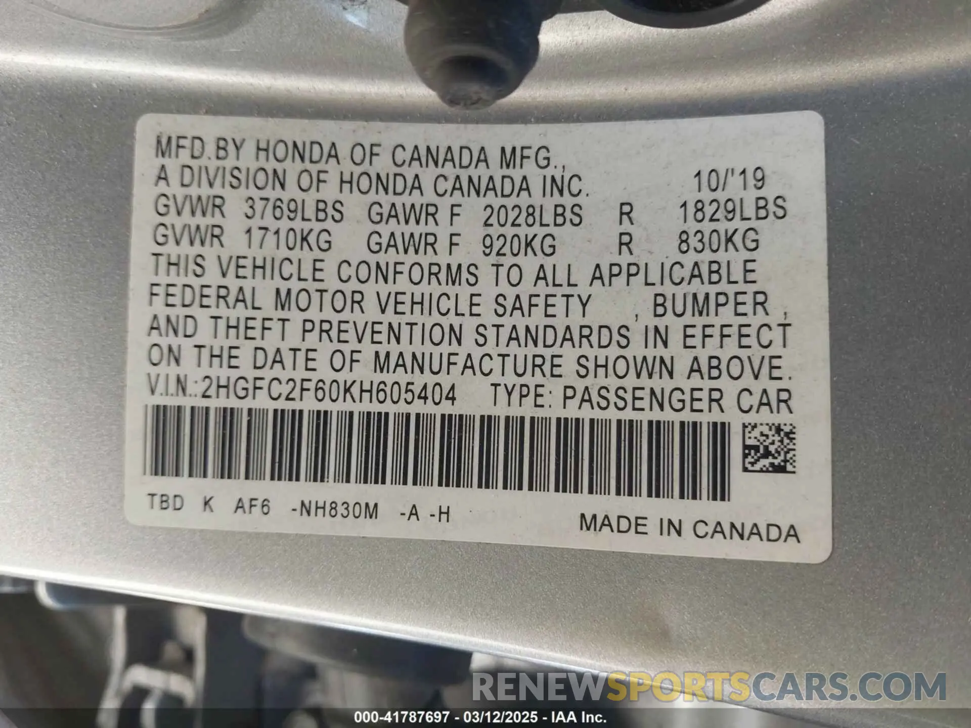 9 fotografías del automóvil dañado 2HGFC2F60KH605404 HONDA CIVIC 2019