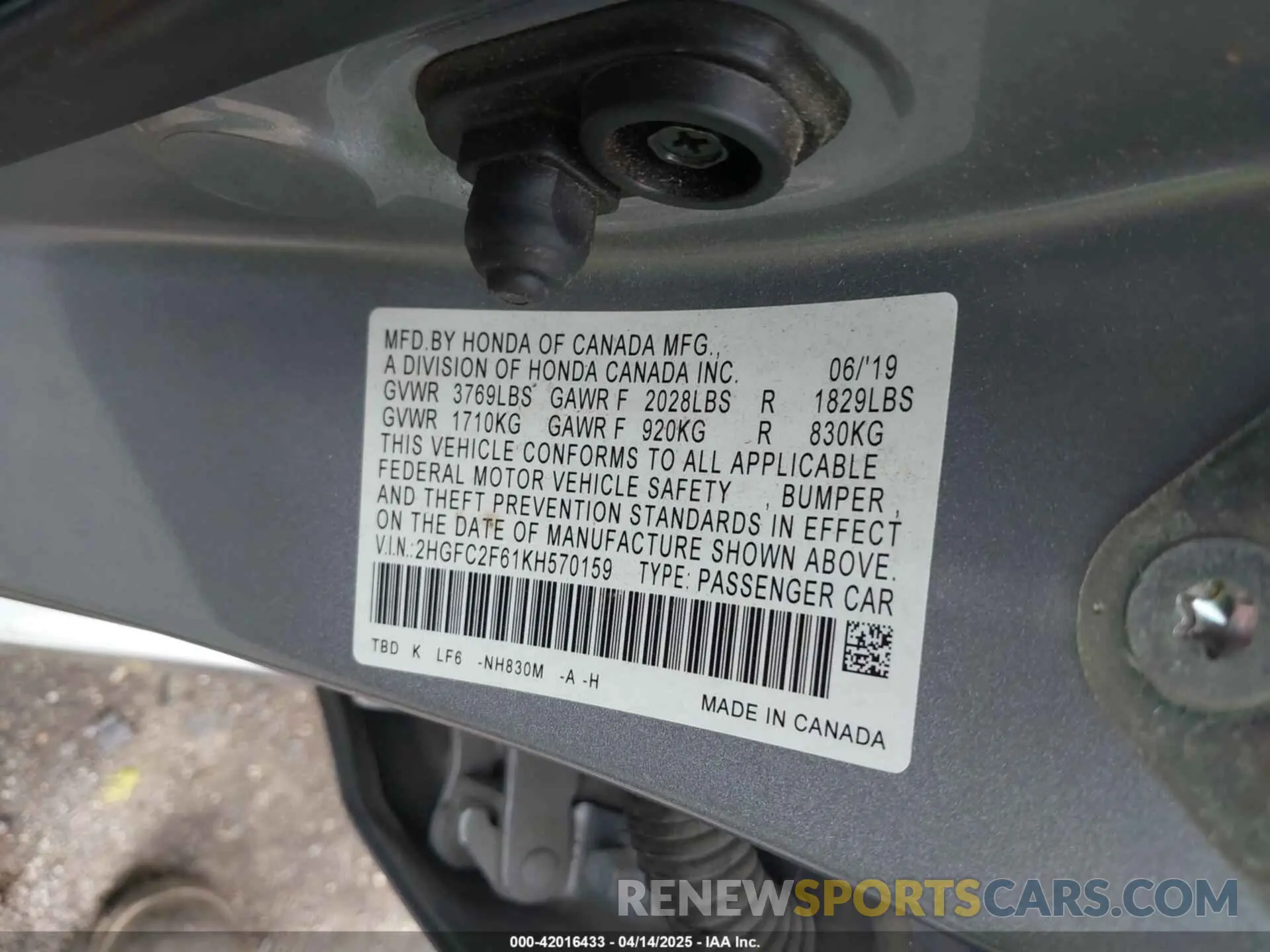 9 fotografías del automóvil dañado 2HGFC2F61KH570159 HONDA CIVIC 2019