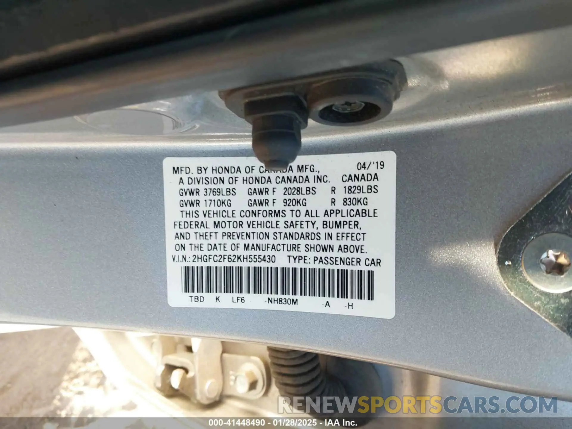 9 fotografías del automóvil dañado 2HGFC2F62KH555430 HONDA CIVIC 2019
