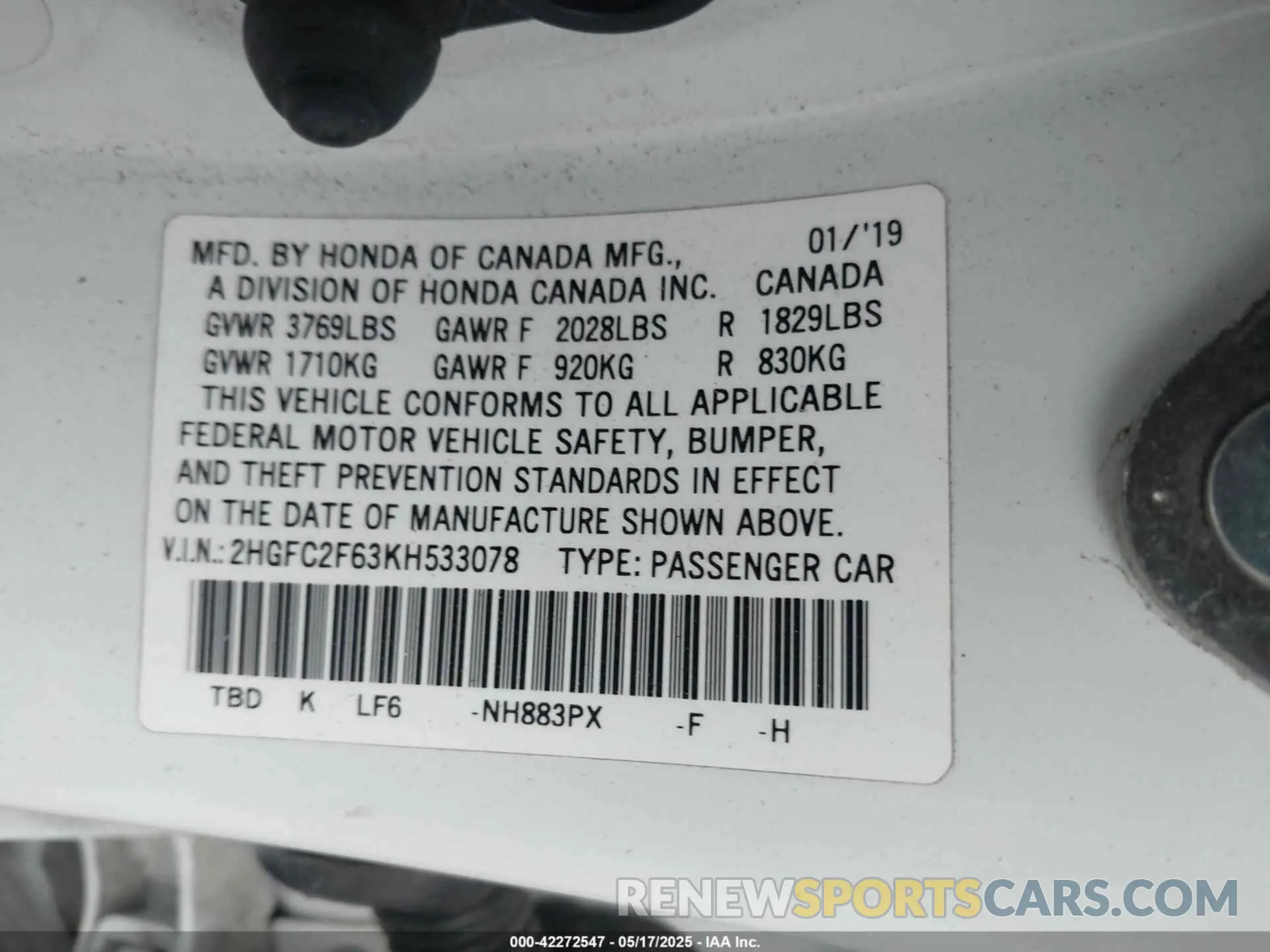 9 fotografías del automóvil dañado 2HGFC2F63KH533078 HONDA CIVIC 2019
