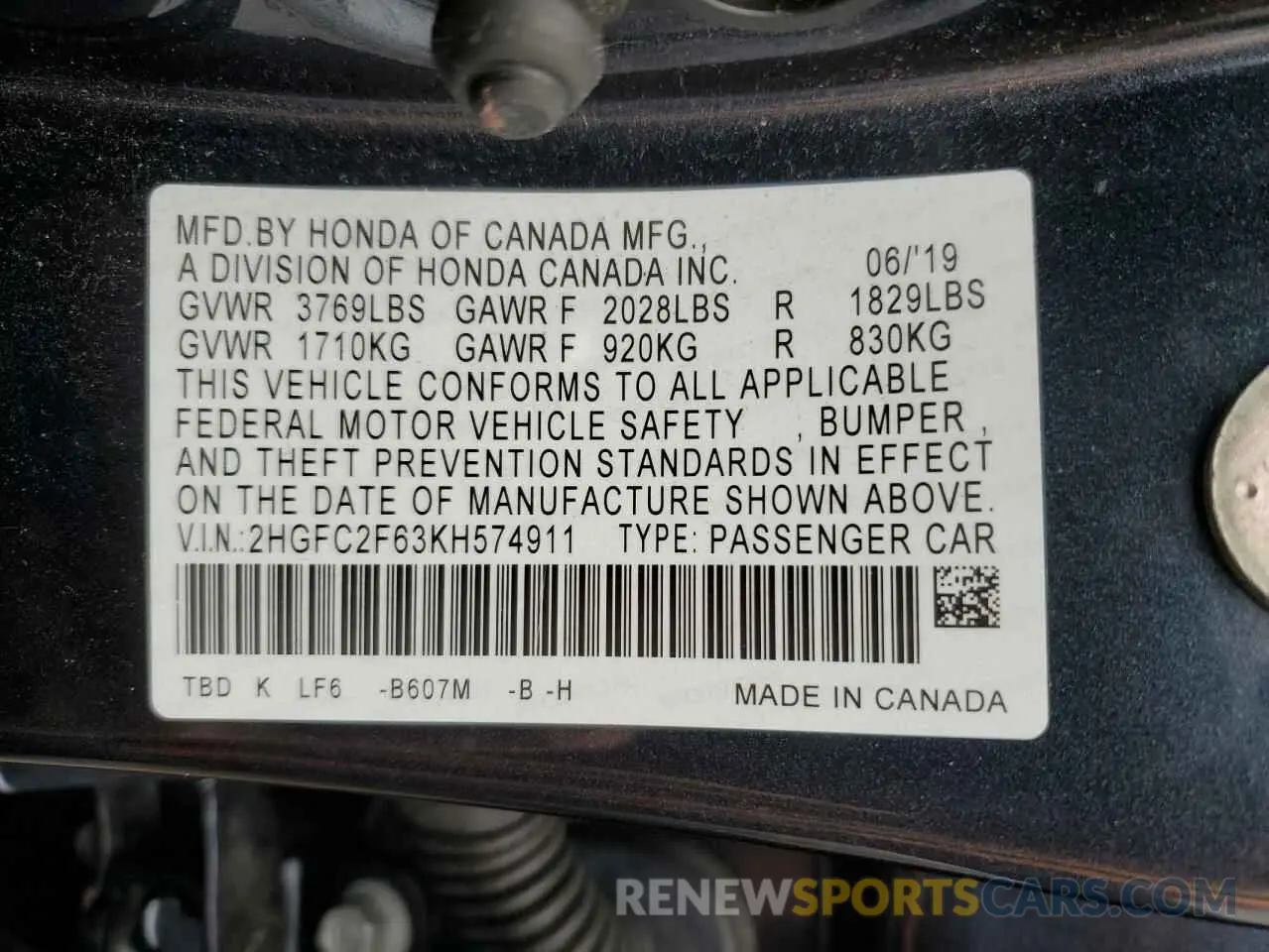 12 fotografías del automóvil dañado 2HGFC2F63KH574911 HONDA CIVIC 2019