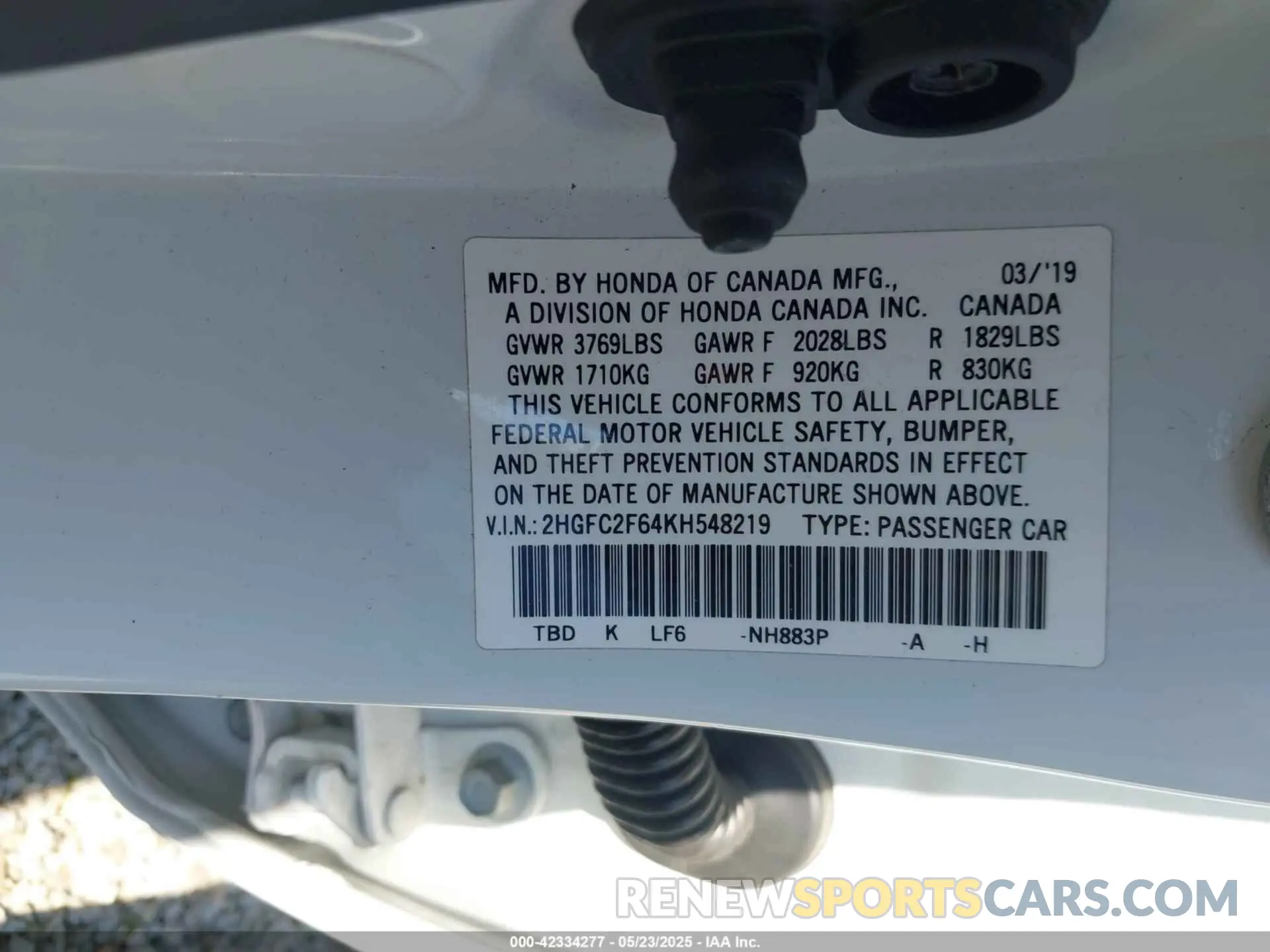 9 fotografías del automóvil dañado 2HGFC2F64KH548219 HONDA CIVIC 2019