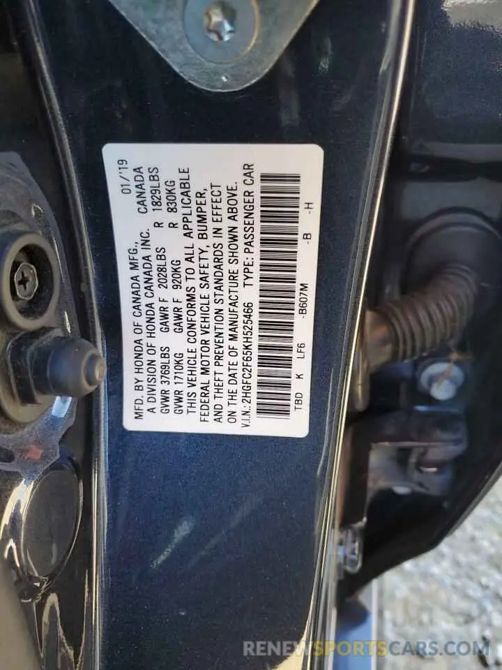 14 fotografías del automóvil dañado 2HGFC2F65KH525466 HONDA CIVIC 2019