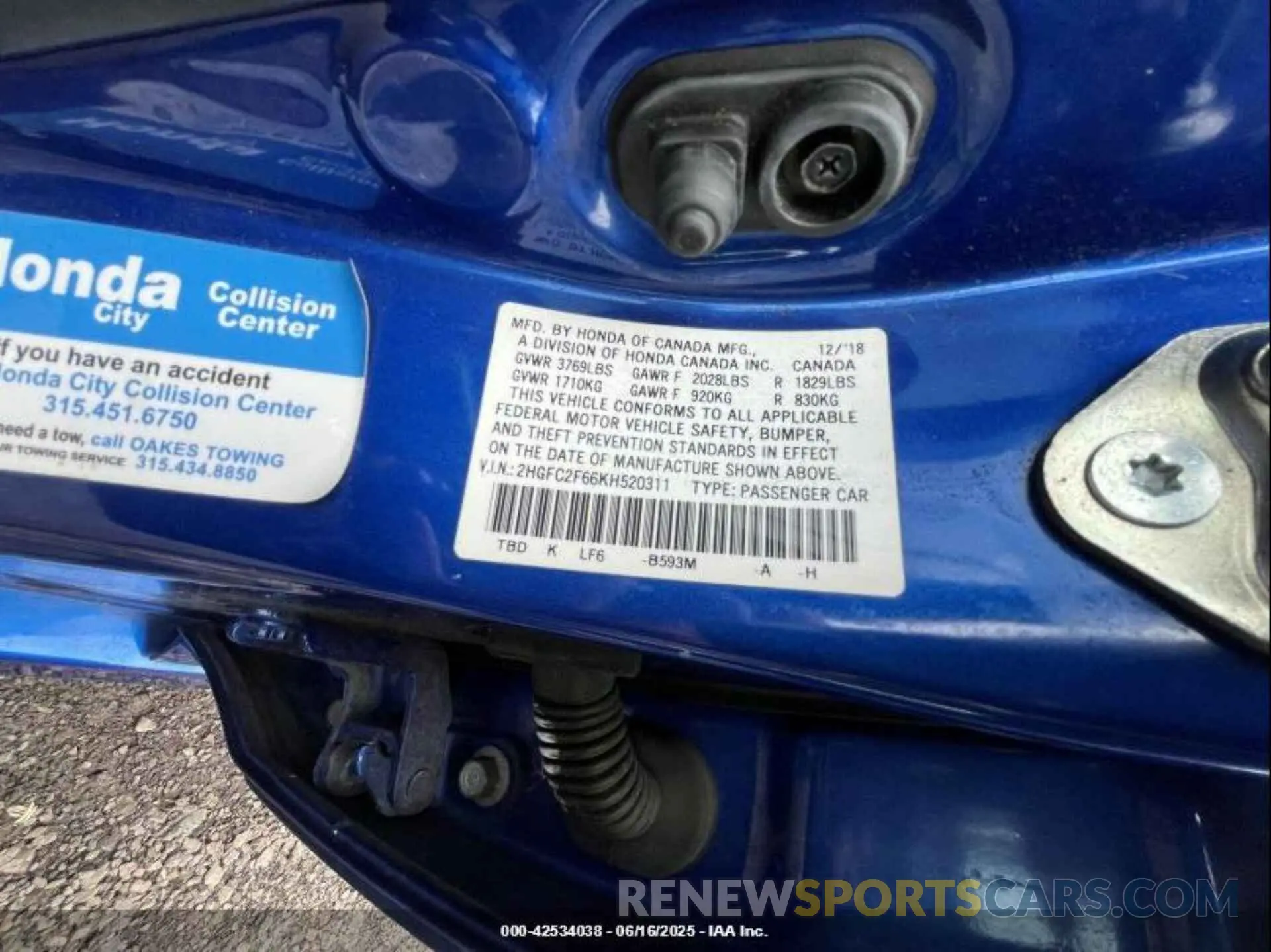 9 fotografías del automóvil dañado 2HGFC2F66KH520311 HONDA CIVIC 2019