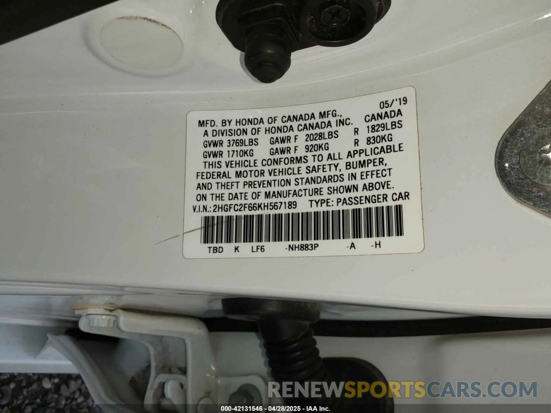 9 fotografías del automóvil dañado 2HGFC2F66KH567189 HONDA CIVIC 2019