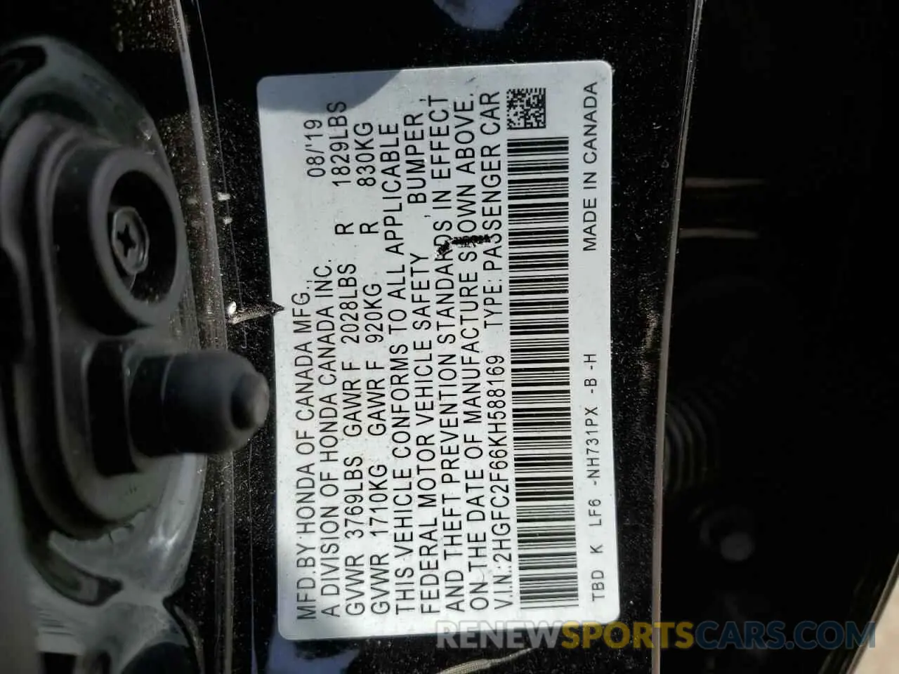 12 fotografías del automóvil dañado 2HGFC2F66KH588169 HONDA CIVIC 2019