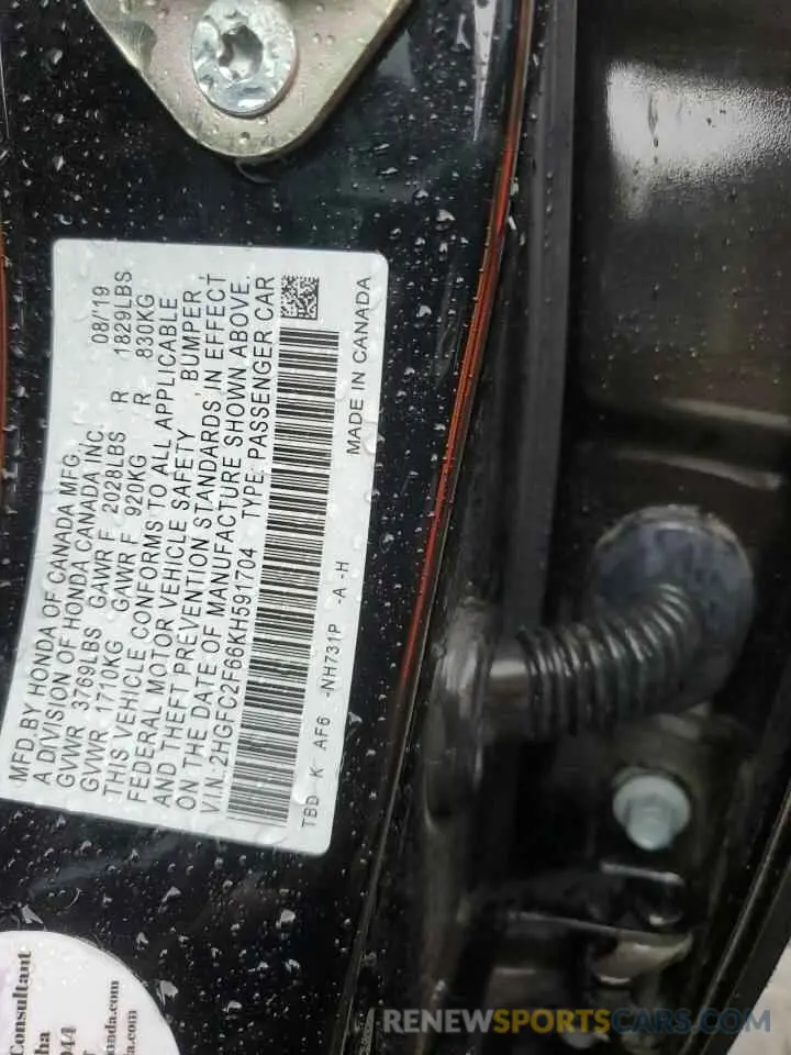 13 fotografías del automóvil dañado 2HGFC2F66KH591704 HONDA CIVIC 2019