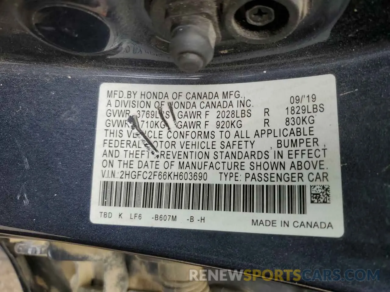 13 fotografías del automóvil dañado 2HGFC2F66KH603690 HONDA CIVIC 2019