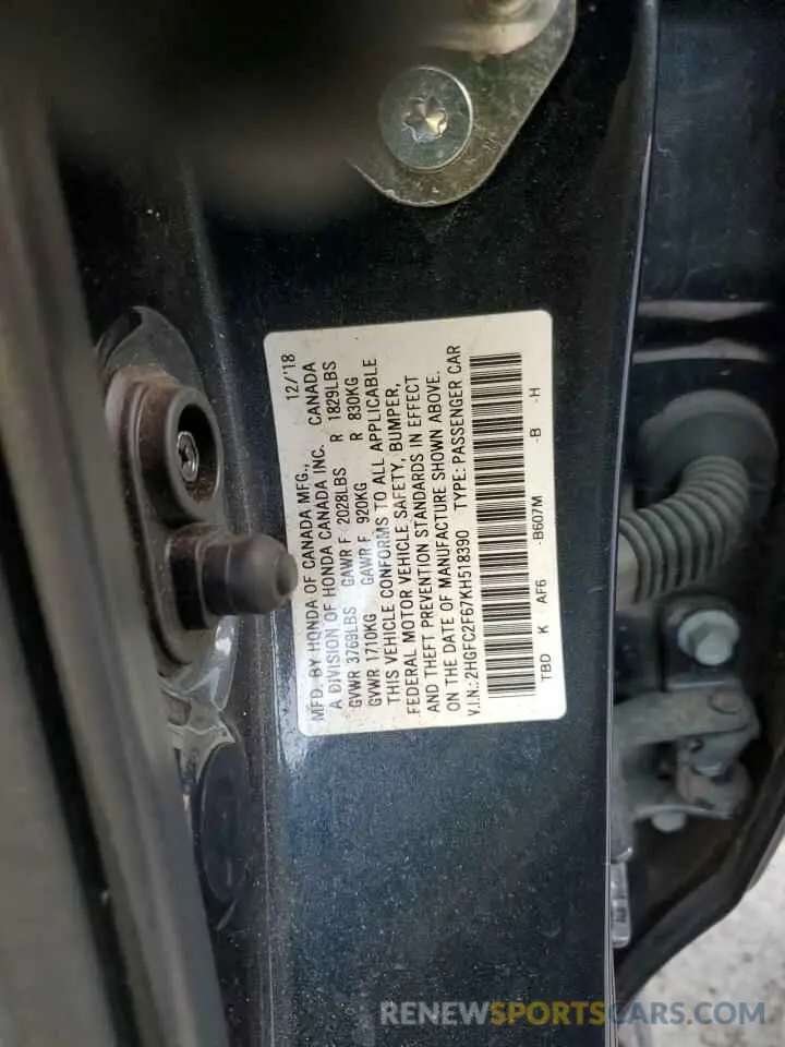 13 fotografías del automóvil dañado 2HGFC2F67KH518390 HONDA CIVIC 2019