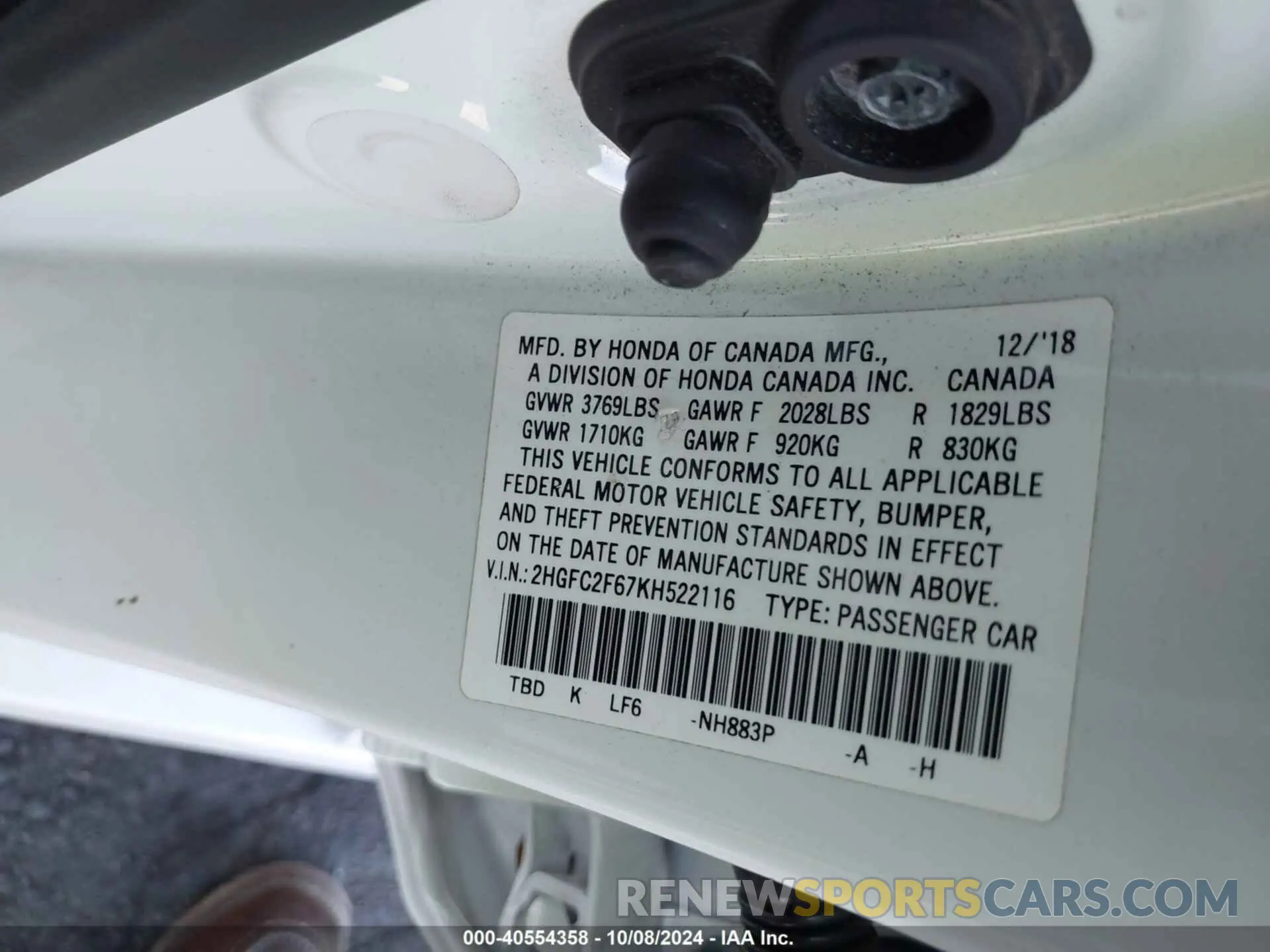 9 fotografías del automóvil dañado 2HGFC2F67KH522116 HONDA CIVIC 2019