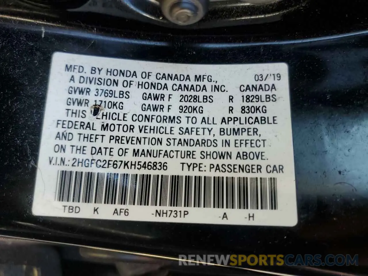 12 fotografías del automóvil dañado 2HGFC2F67KH546836 HONDA CIVIC 2019