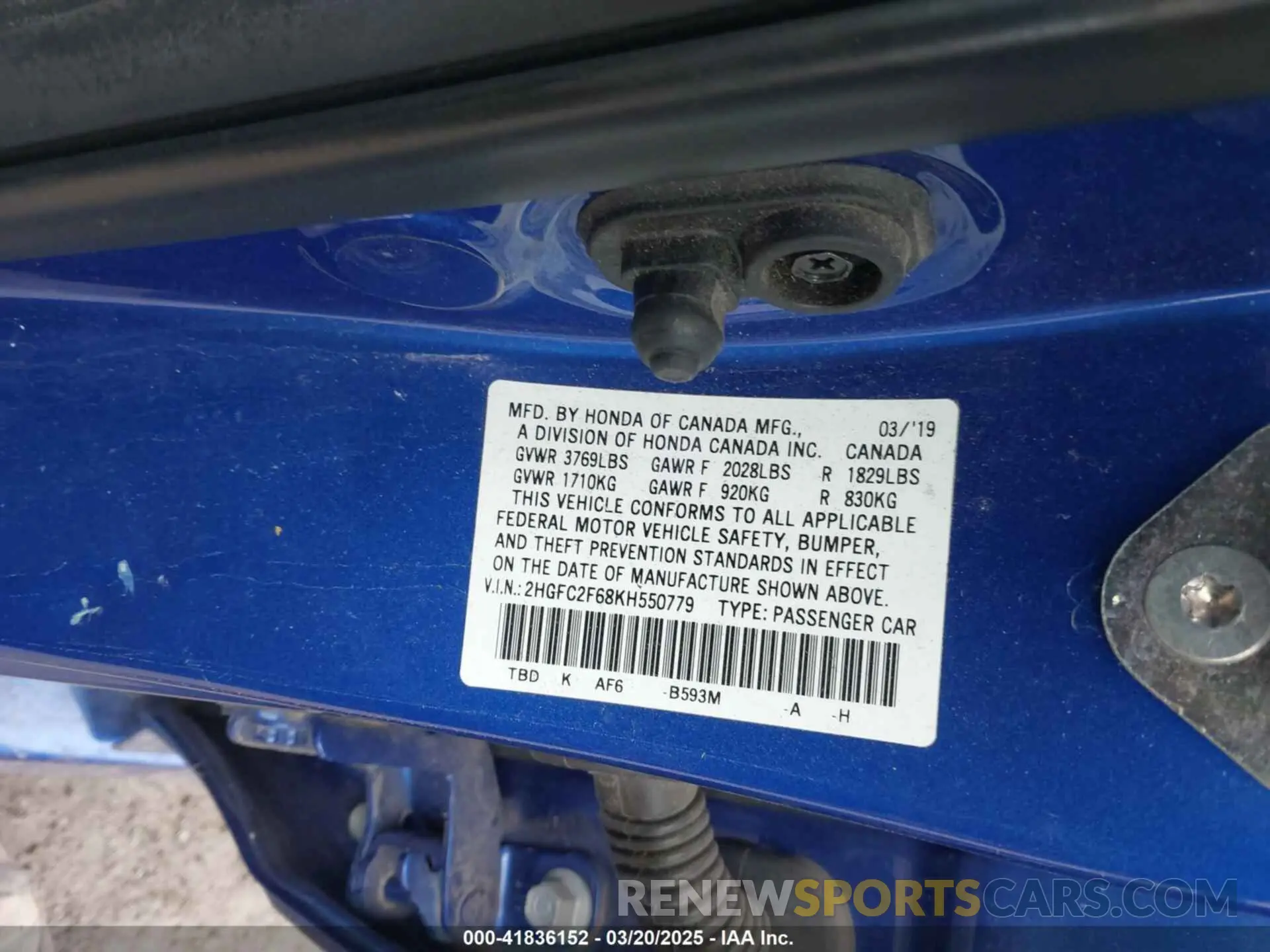 9 fotografías del automóvil dañado 2HGFC2F68KH550779 HONDA CIVIC 2019