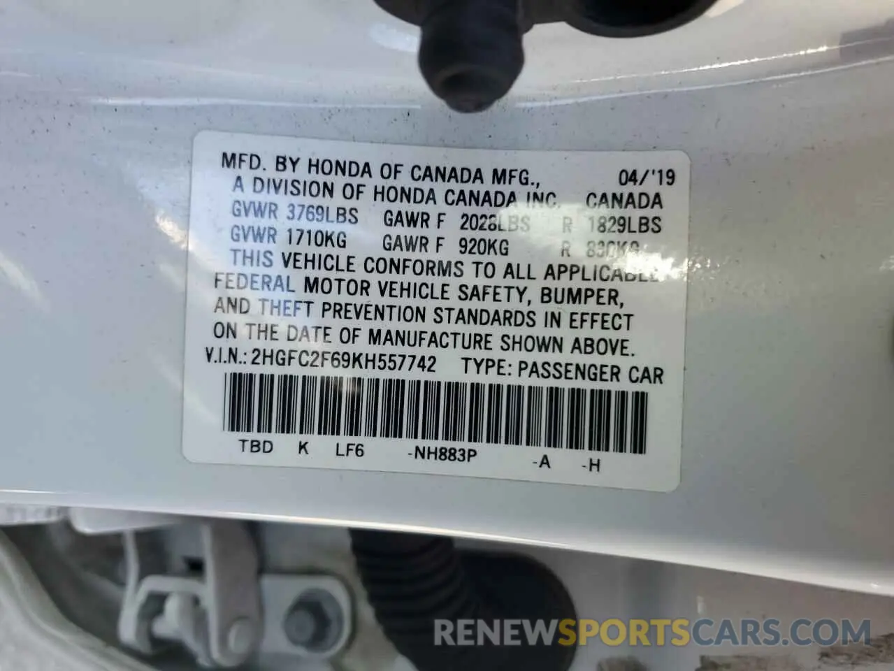 12 fotografías del automóvil dañado 2HGFC2F69KH557742 HONDA CIVIC 2019