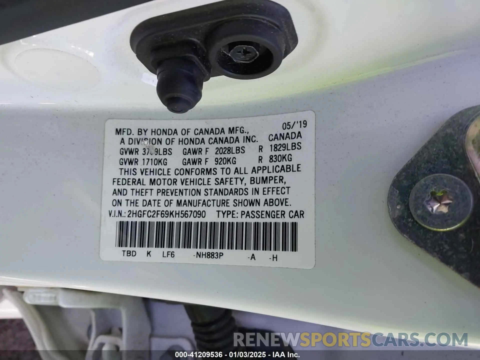 9 fotografías del automóvil dañado 2HGFC2F69KH567090 HONDA CIVIC 2019