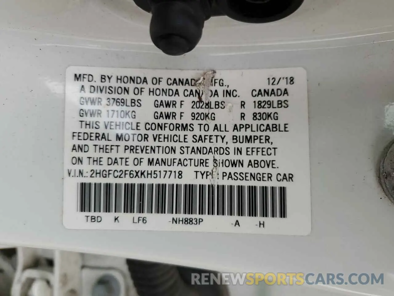 12 fotografías del automóvil dañado 2HGFC2F6XKH517718 HONDA CIVIC 2019