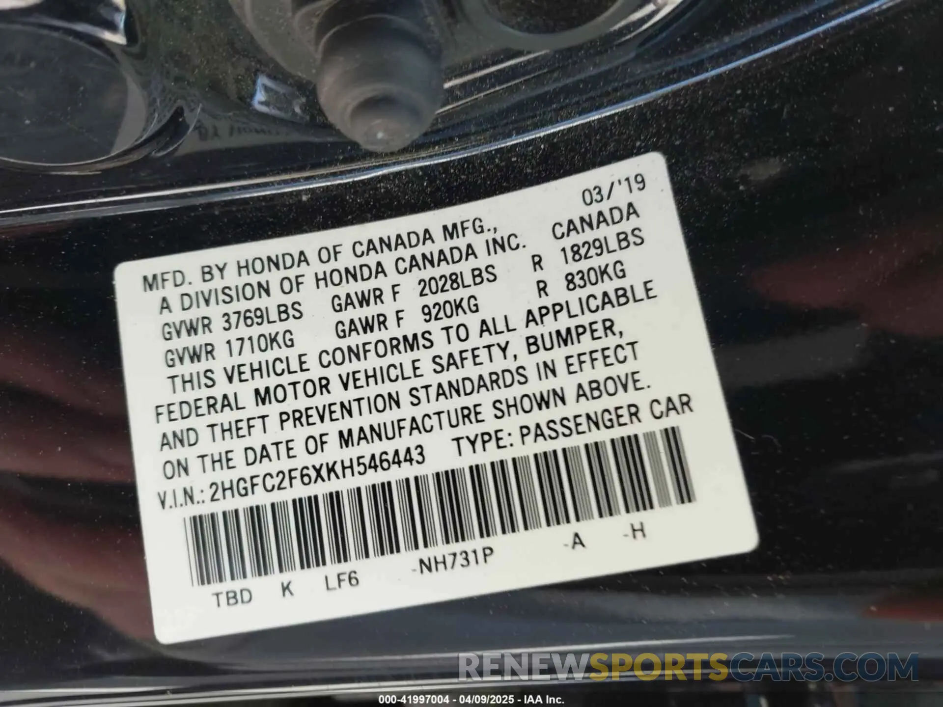 9 fotografías del automóvil dañado 2HGFC2F6XKH546443 HONDA CIVIC 2019