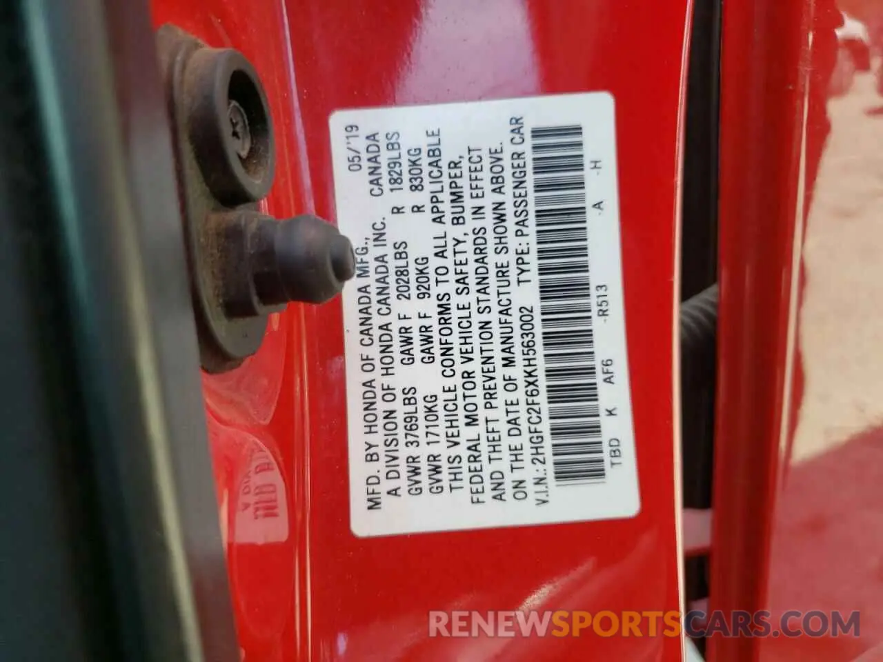 12 fotografías del automóvil dañado 2HGFC2F6XKH563002 HONDA CIVIC 2019