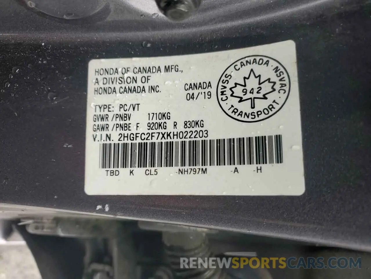 13 fotografías del automóvil dañado 2HGFC2F7XKH022203 HONDA CIVIC 2019