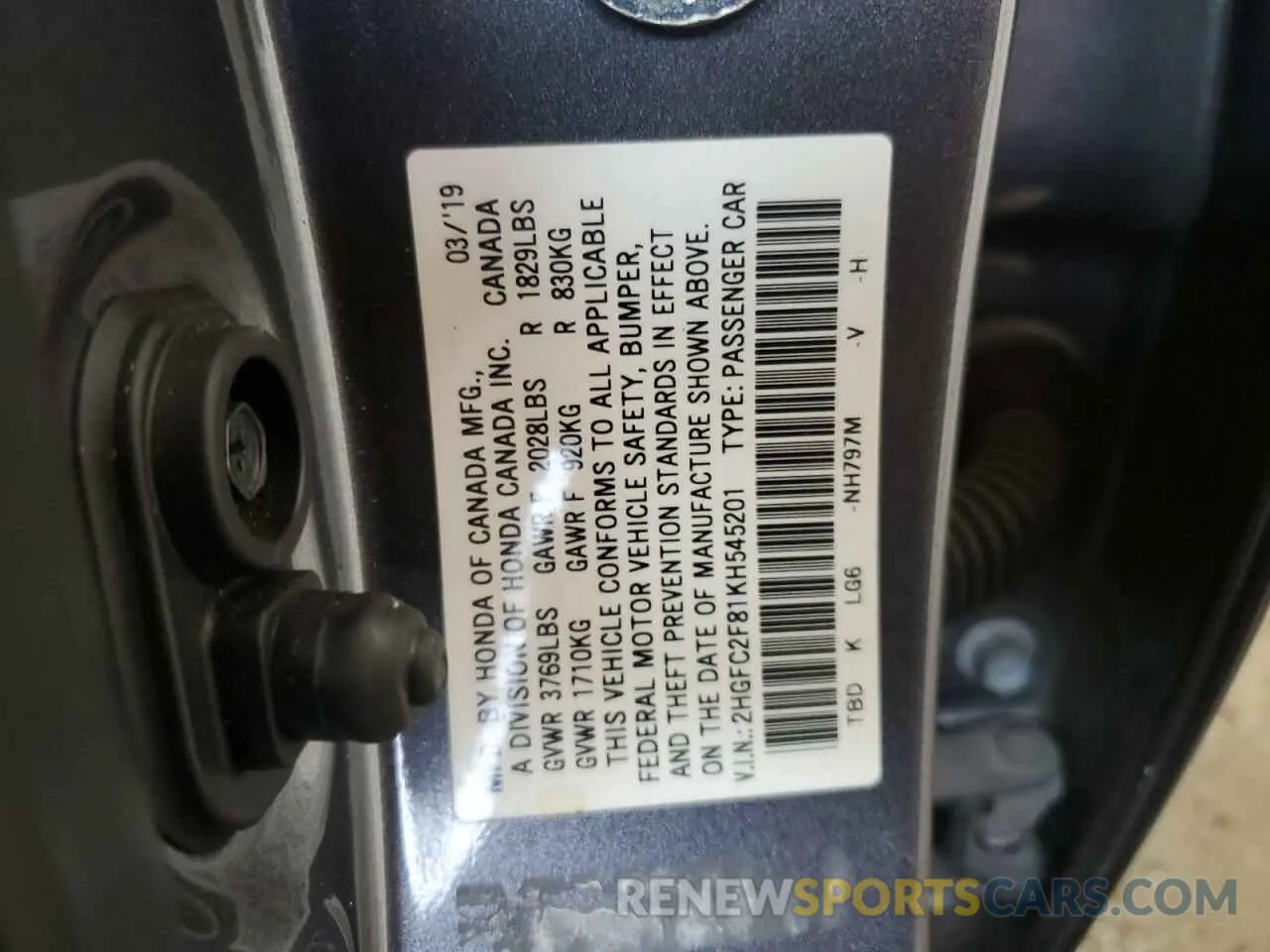 13 fotografías del automóvil dañado 2HGFC2F81KH545201 HONDA CIVIC 2019