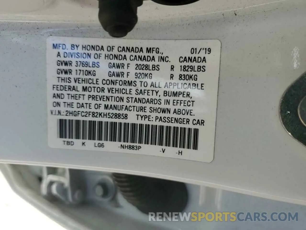 14 fotografías del automóvil dañado 2HGFC2F82KH528858 HONDA CIVIC 2019