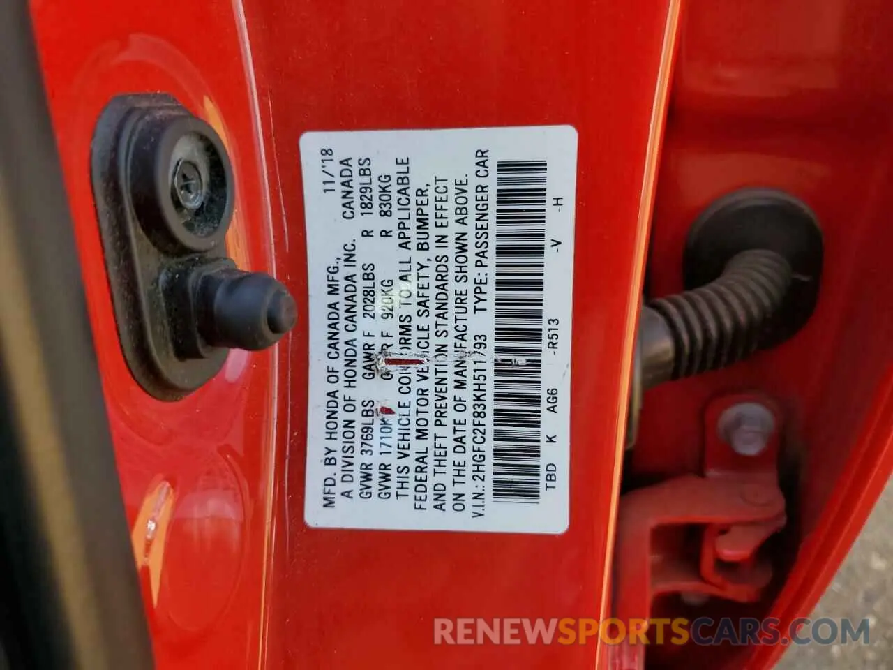 14 fotografías del automóvil dañado 2HGFC2F83KH511793 HONDA CIVIC 2019