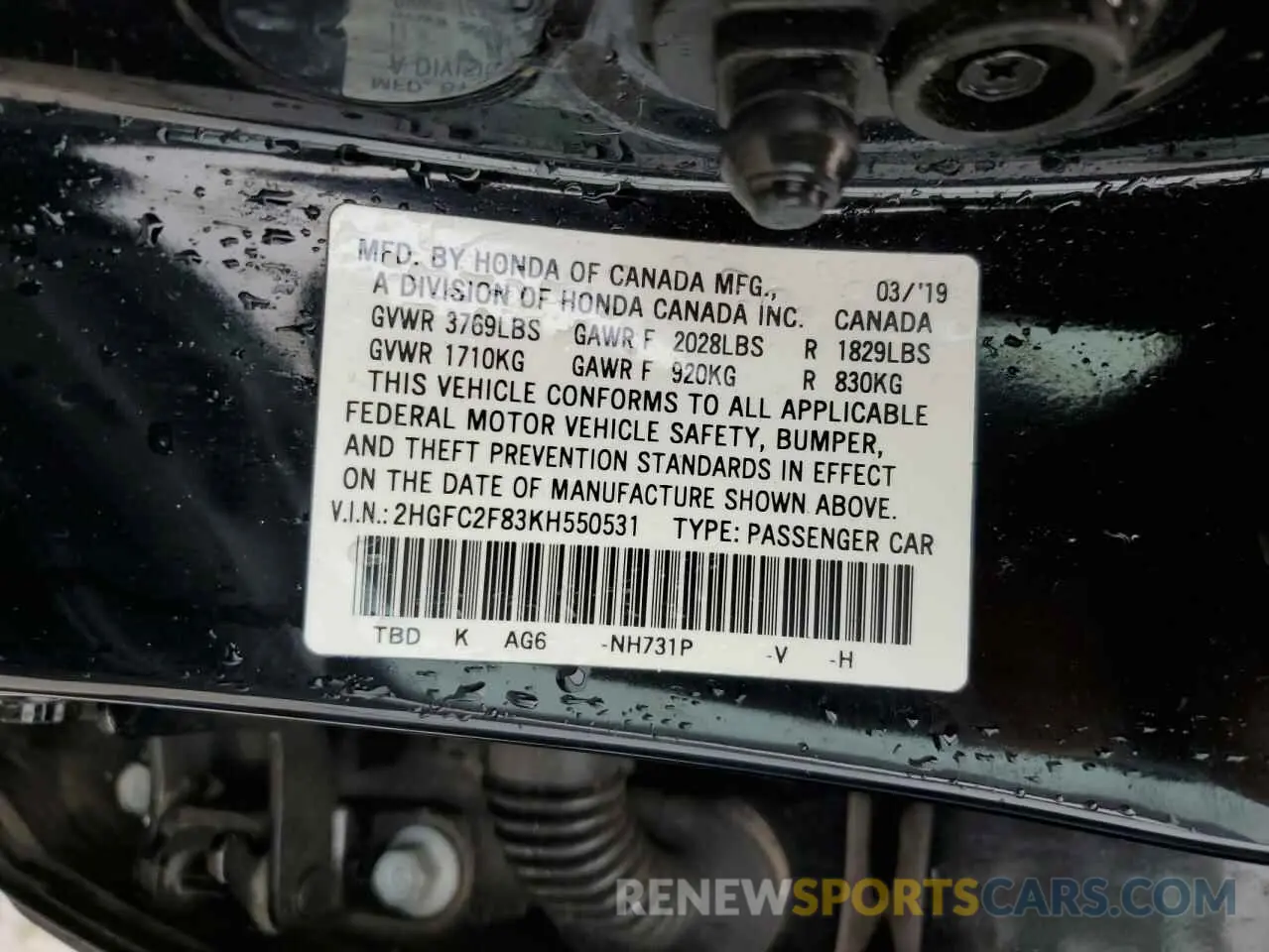 13 fotografías del automóvil dañado 2HGFC2F83KH550531 HONDA CIVIC 2019