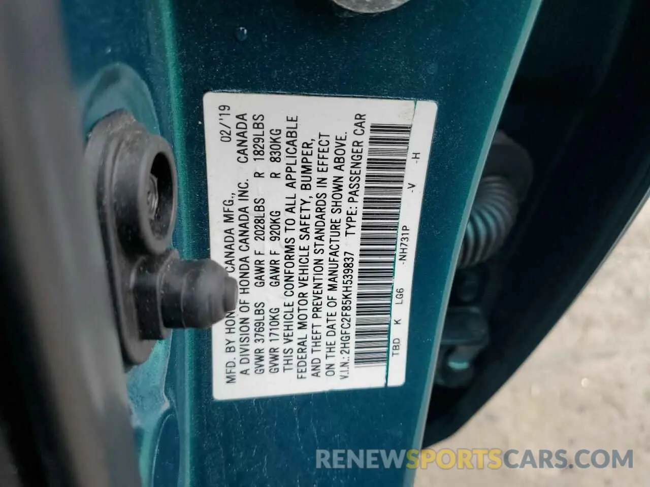 13 fotografías del automóvil dañado 2HGFC2F85KH539837 HONDA CIVIC 2019