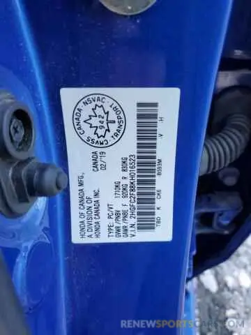 12 fotografías del automóvil dañado 2HGFC2F88KH016523 HONDA CIVIC 2019