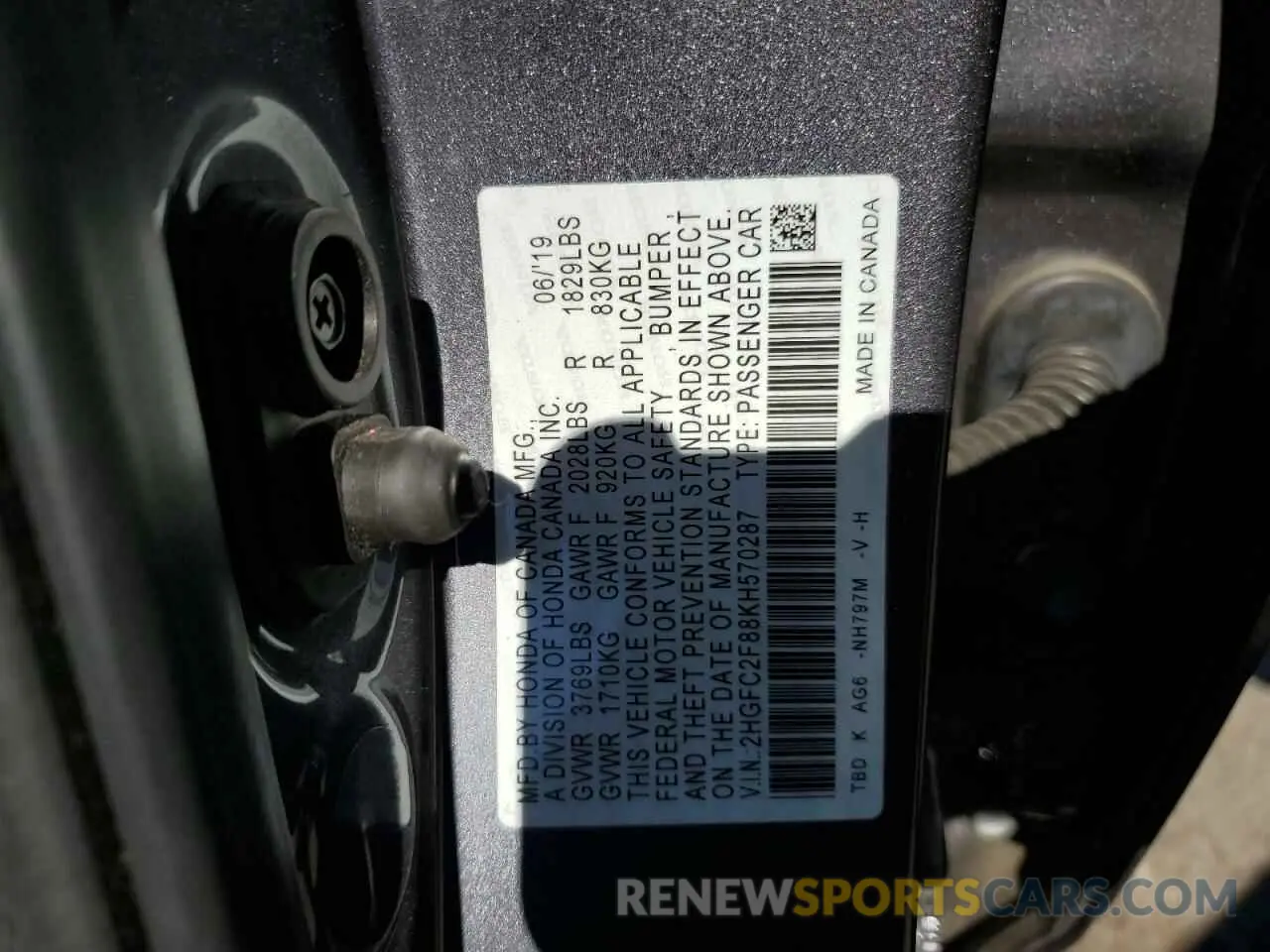 12 fotografías del automóvil dañado 2HGFC2F88KH570287 HONDA CIVIC 2019