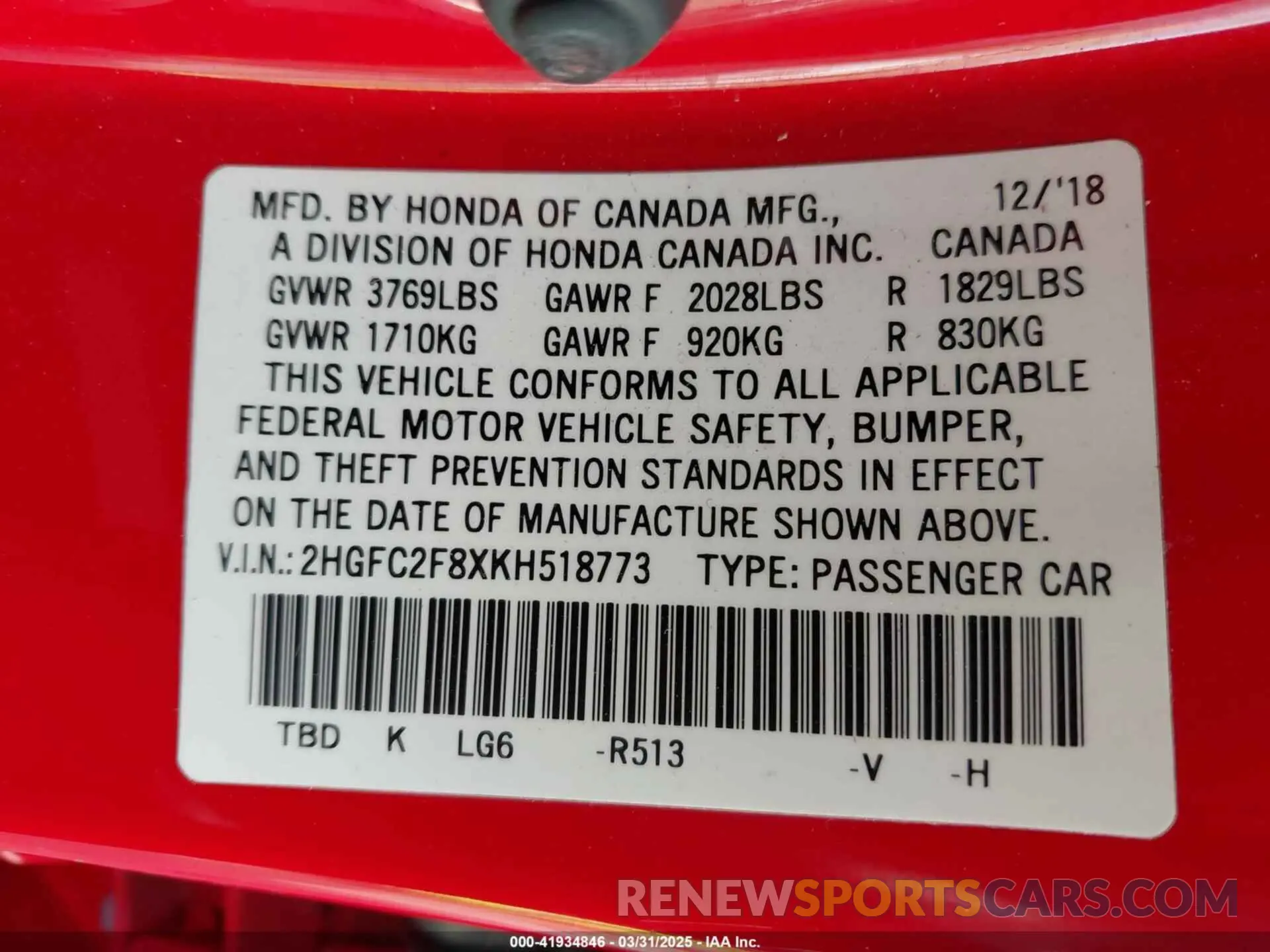 9 fotografías del automóvil dañado 2HGFC2F8XKH518773 HONDA CIVIC 2019