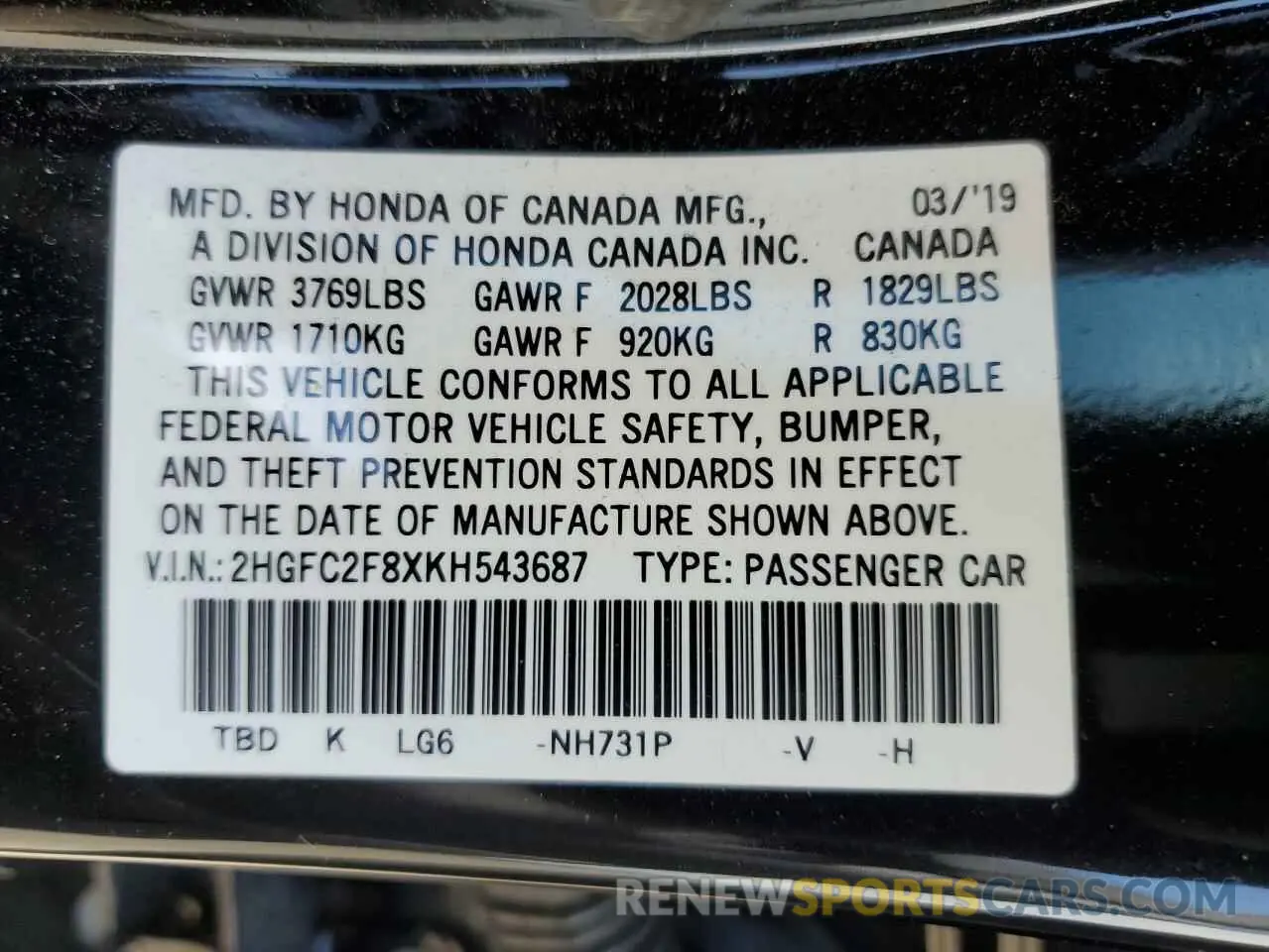 14 fotografías del automóvil dañado 2HGFC2F8XKH543687 HONDA CIVIC 2019