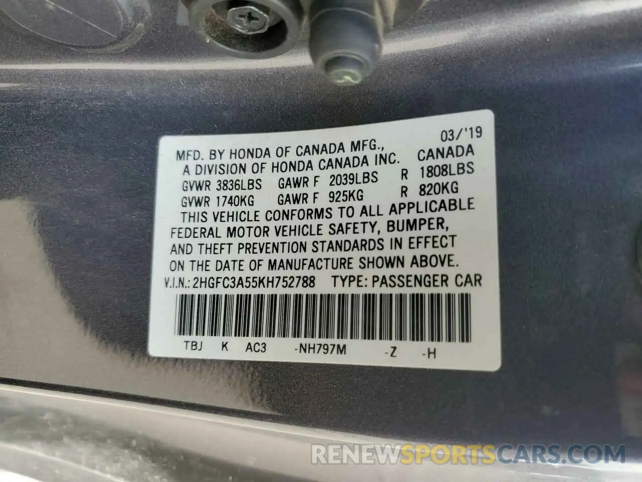 12 fotografías del automóvil dañado 2HGFC3A55KH752788 HONDA CIVIC 2019