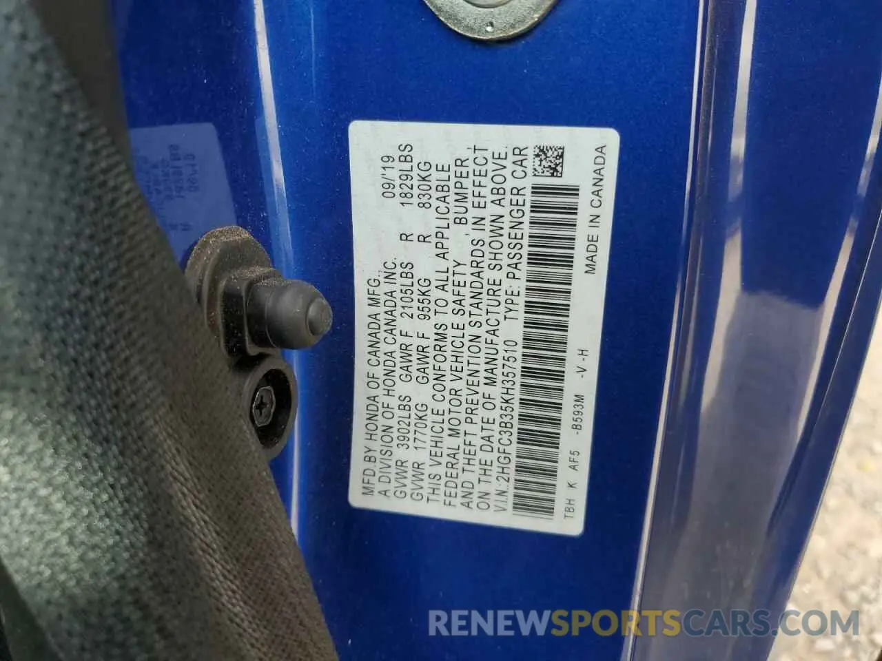 12 fotografías del automóvil dañado 2HGFC3B35KH357510 HONDA CIVIC 2019