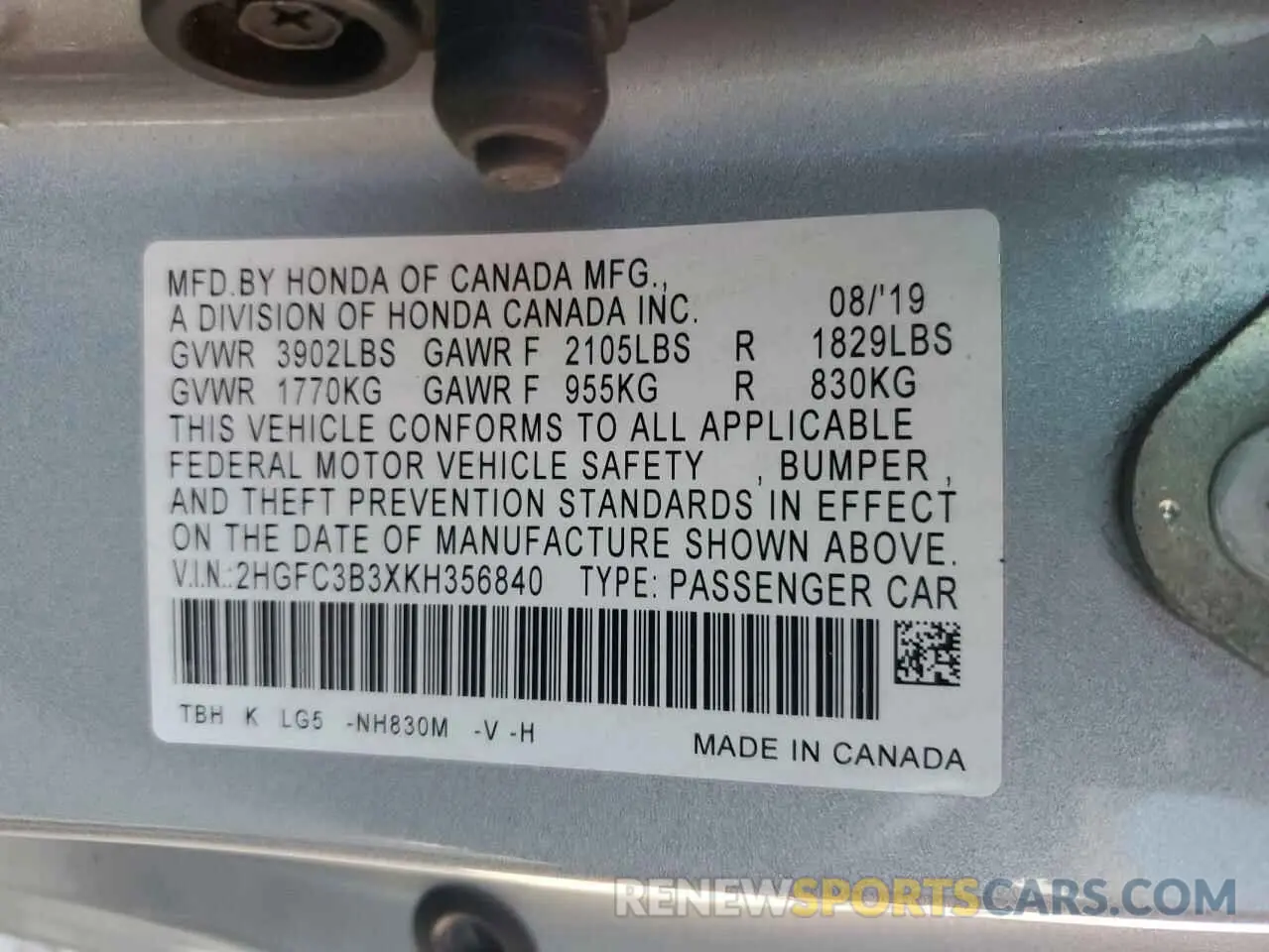 12 fotografías del automóvil dañado 2HGFC3B3XKH356840 HONDA CIVIC 2019