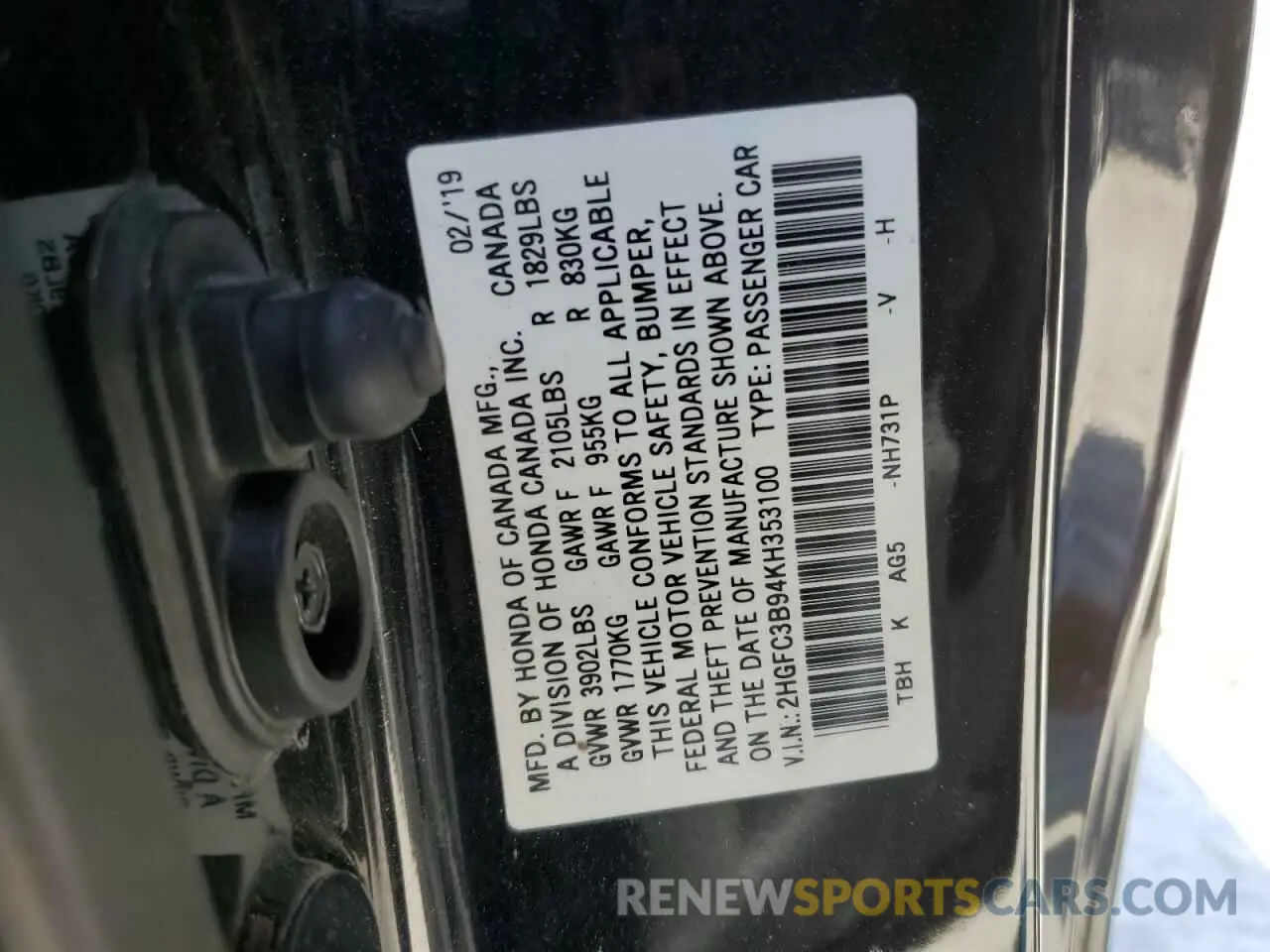 14 fotografías del automóvil dañado 2HGFC3B94KH353100 HONDA CIVIC 2019