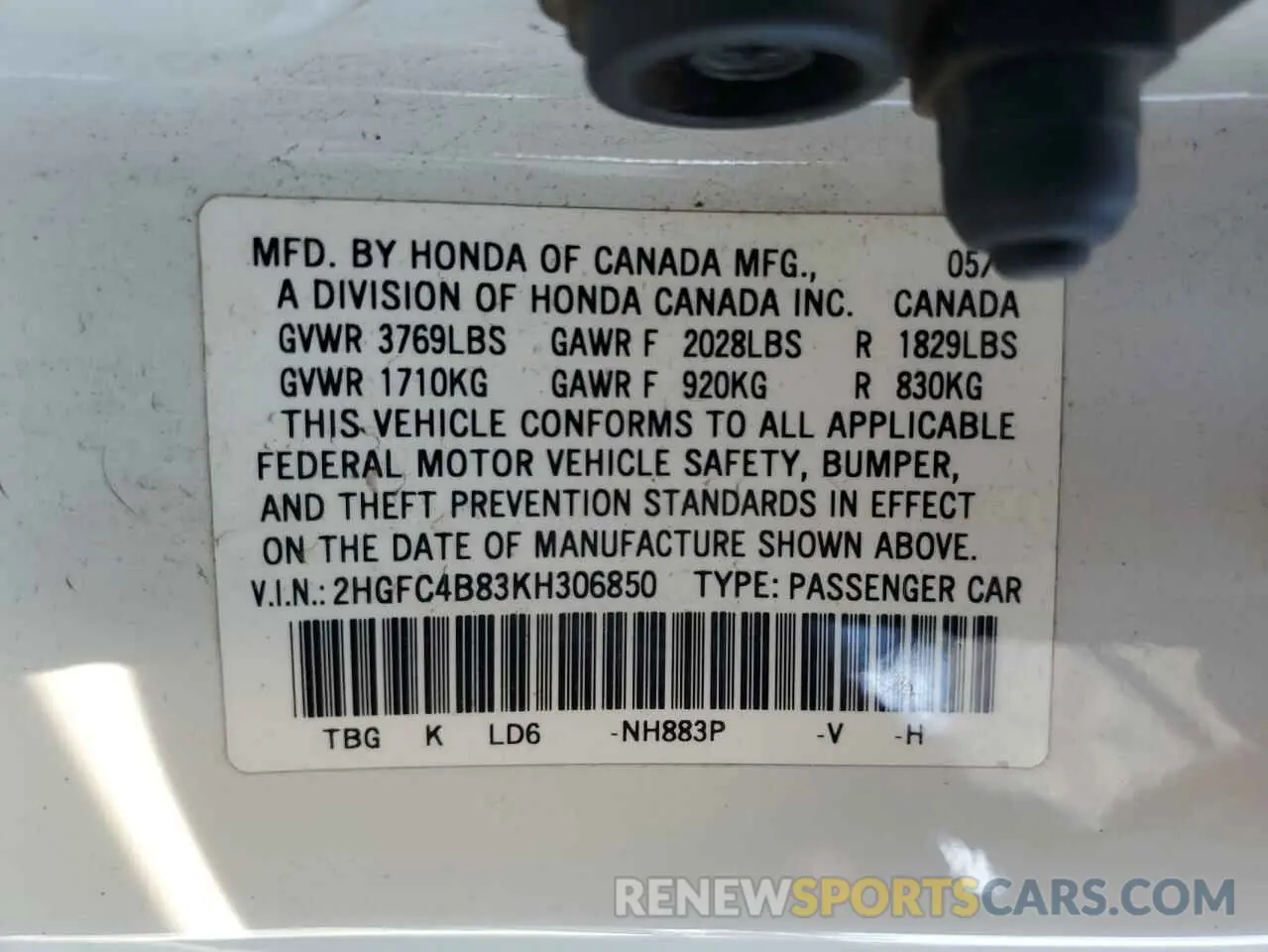 14 fotografías del automóvil dañado 2HGFC4B83KH306850 HONDA CIVIC 2019